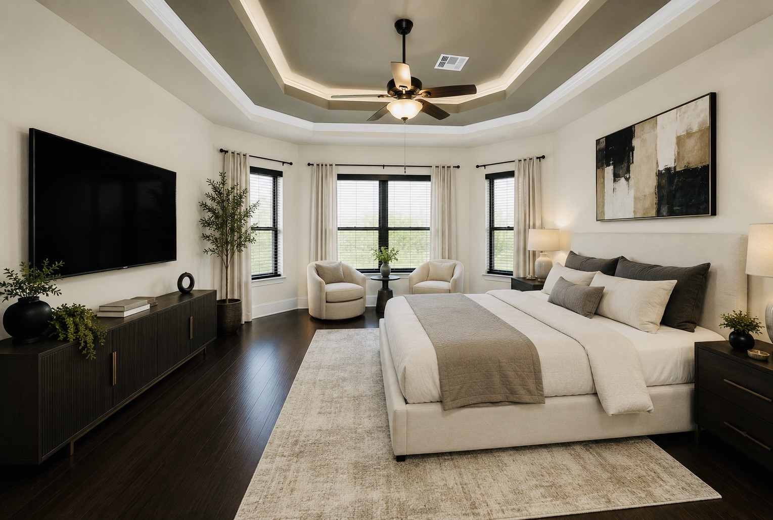 Virtual stage showing the many possibilities of your primary bedroom