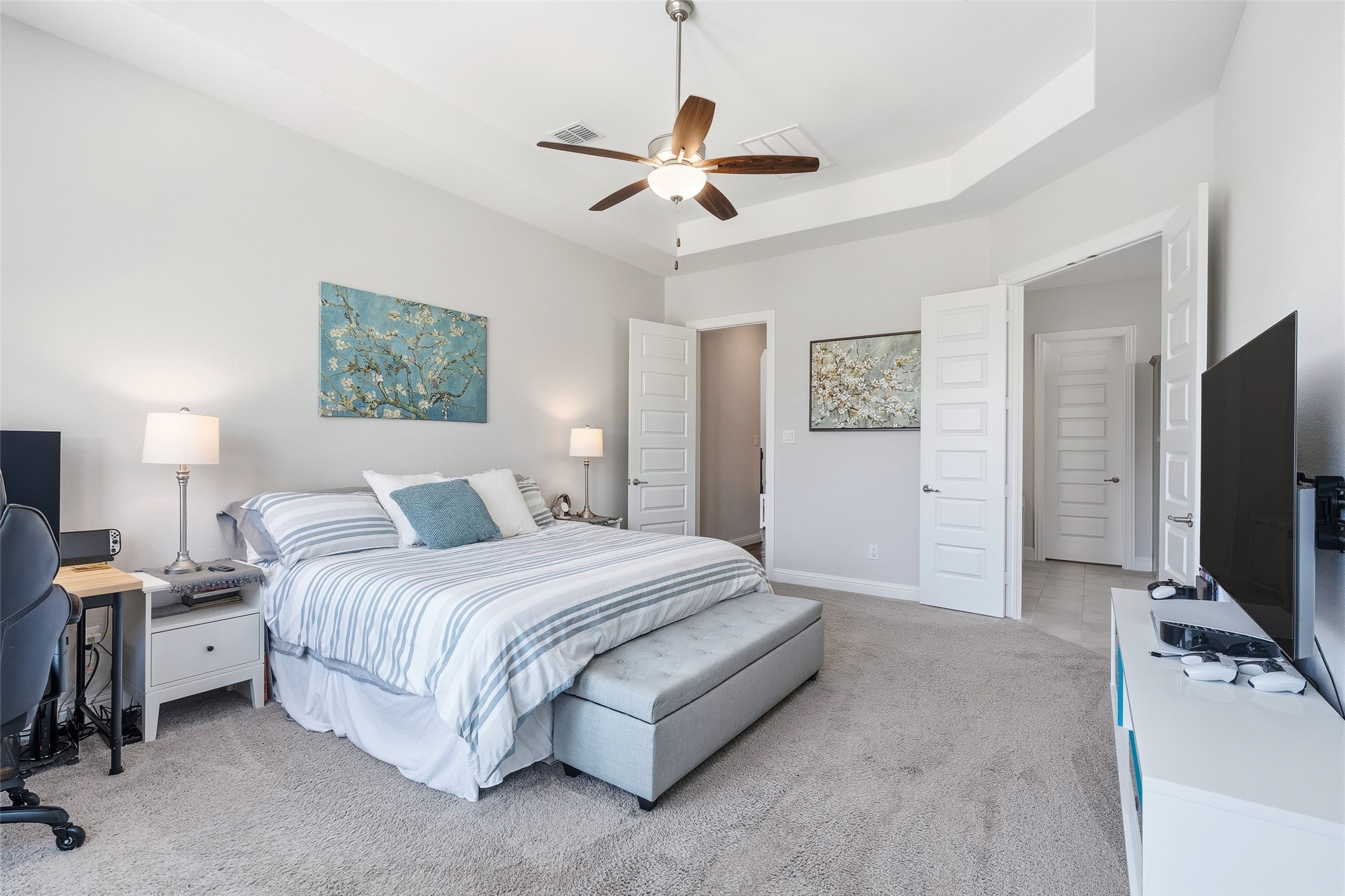 The spacious and private owner's suite on first floor overlooks the pool.