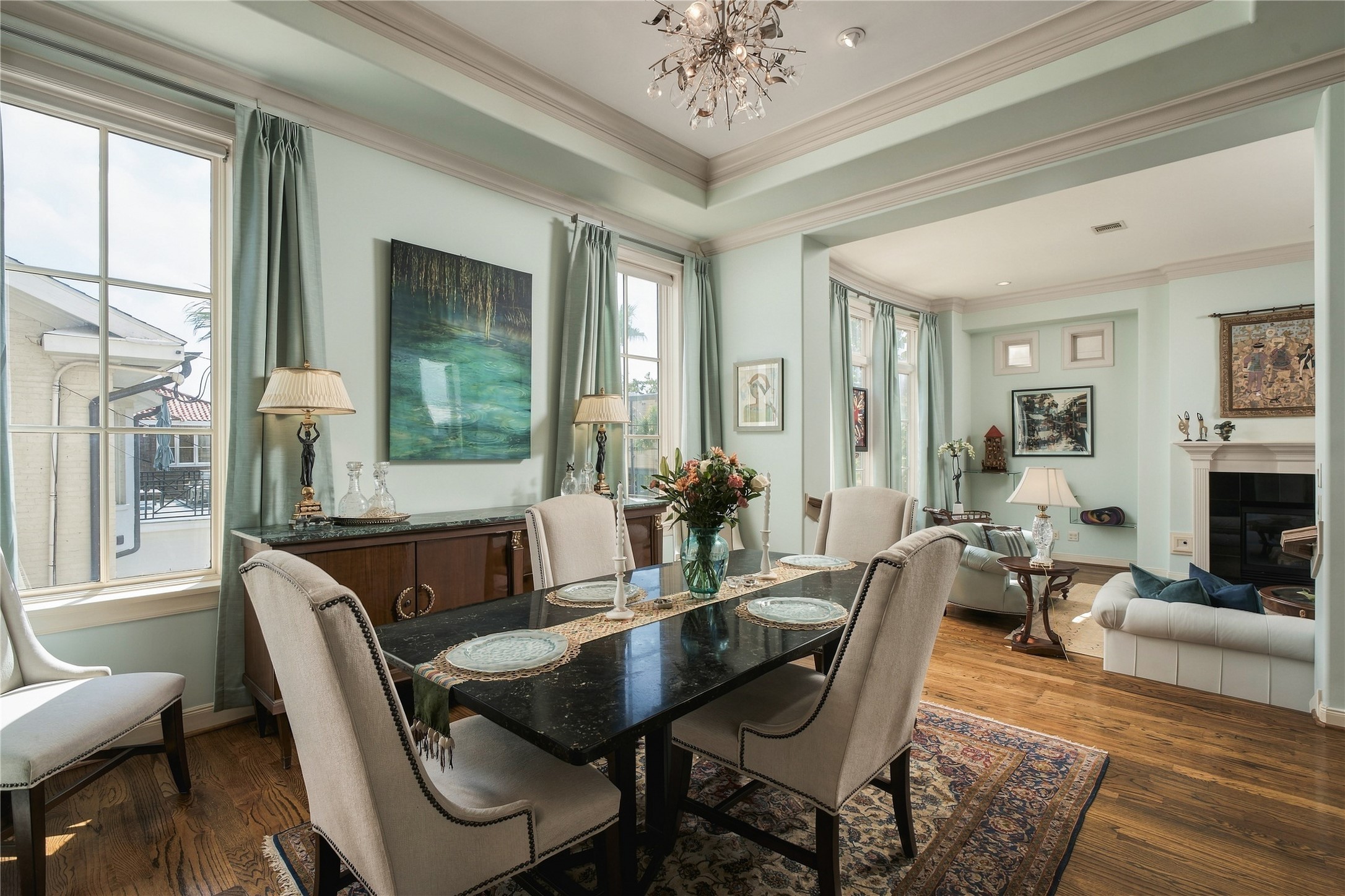 The dining room sits naturally between the living room and kitchen, keeping the main level connected while still giving each space its own identity.