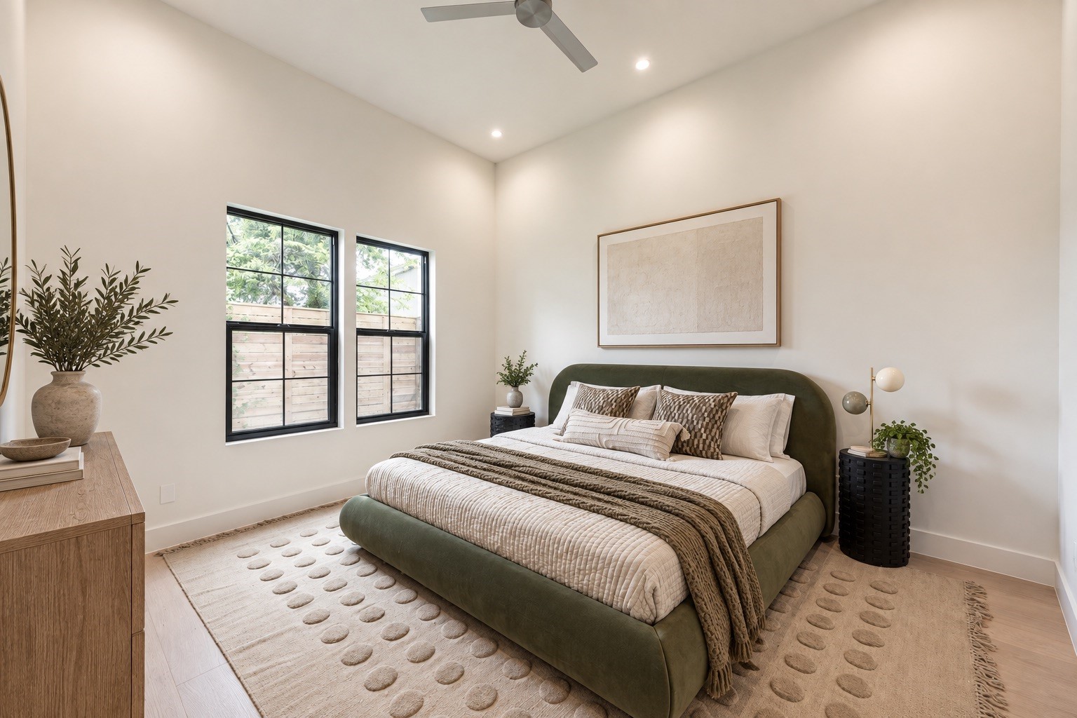 The first floor mother-in-law suite offers privacy and flexibility, with generous proportions, tall ceilings, a walk in closet and its own full bath, ideal for overnight guests or multigenerational living.