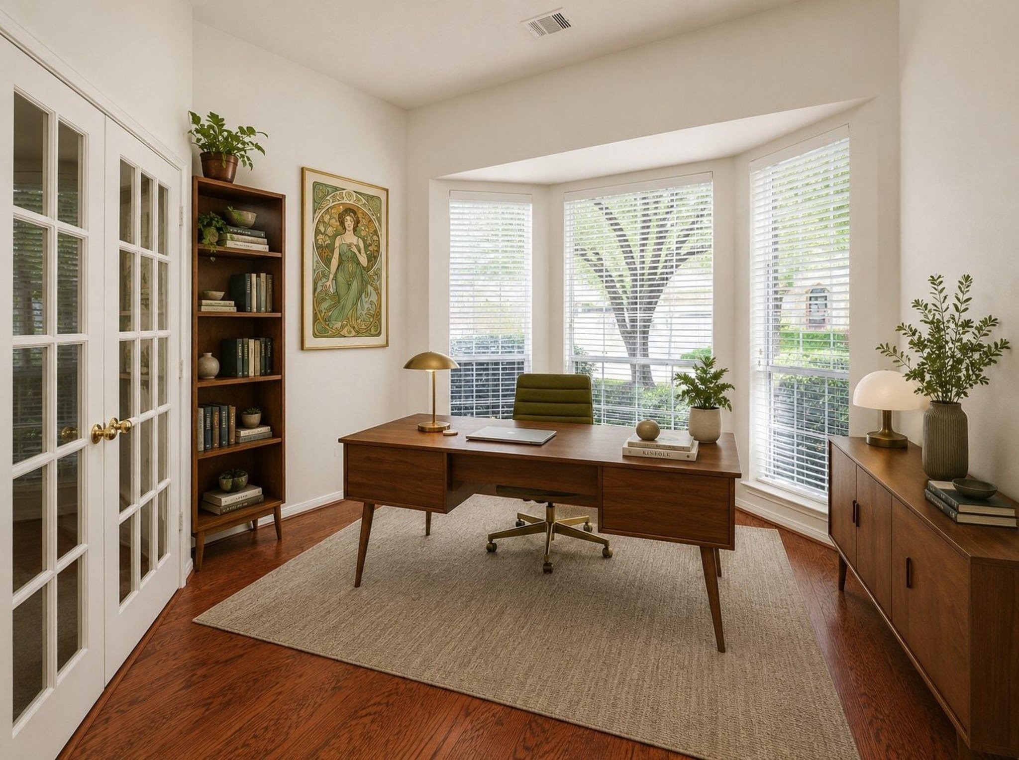 Bright, inviting and this virtually staged study with abundant natural light and a cozy ambiance, perfect for both productivity and relaxation.