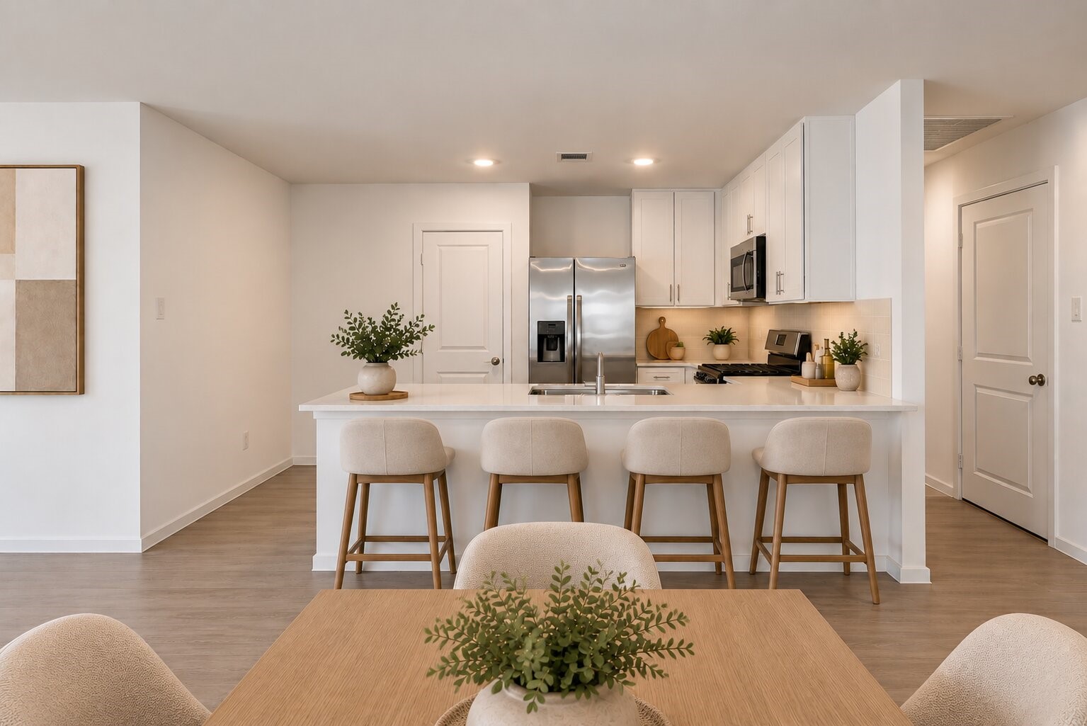 **Virtually Staged** The heart of the home is ready for busy mornings and casual meals, with an expansive breakfast bar that makes gathering around the kitchen easy.