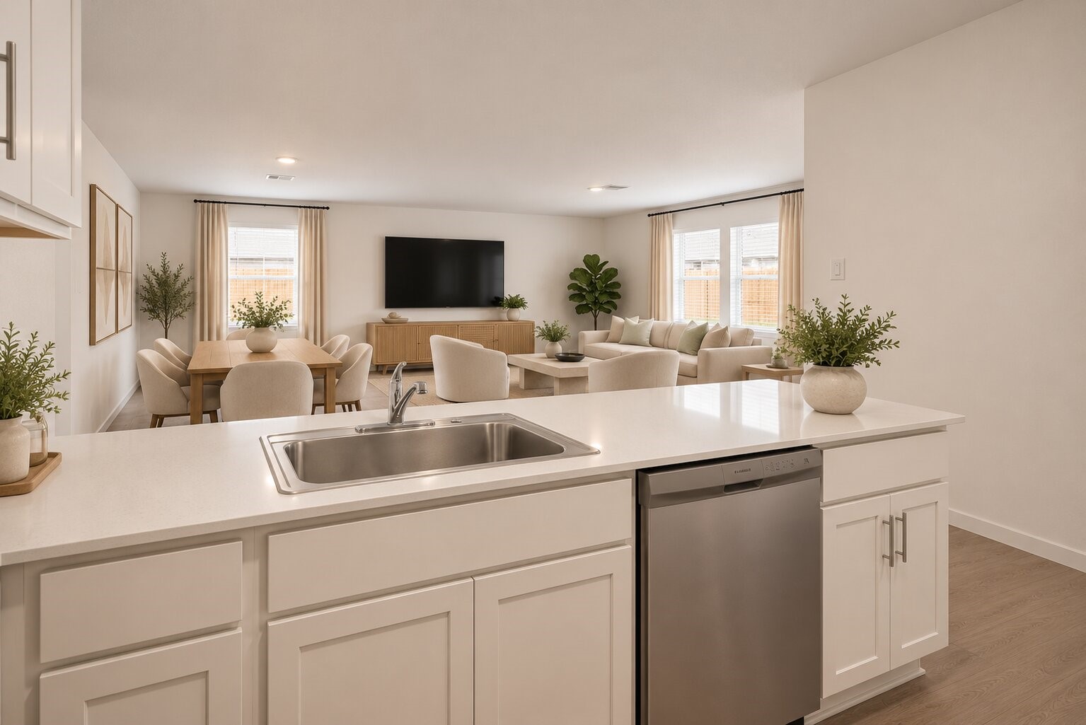 **Virtually Staged** From meal prep to movie night, this open sightline shows just how naturally the home brings its main gathering spaces together.