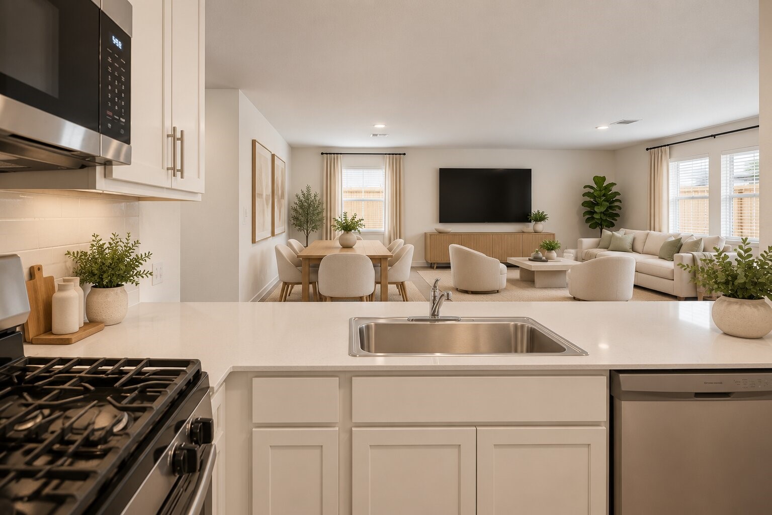 **Virtually Staged** Cook without missing the conversation. The open kitchen overlooks the living and dining spaces, creating a layout made for connected everyday living.