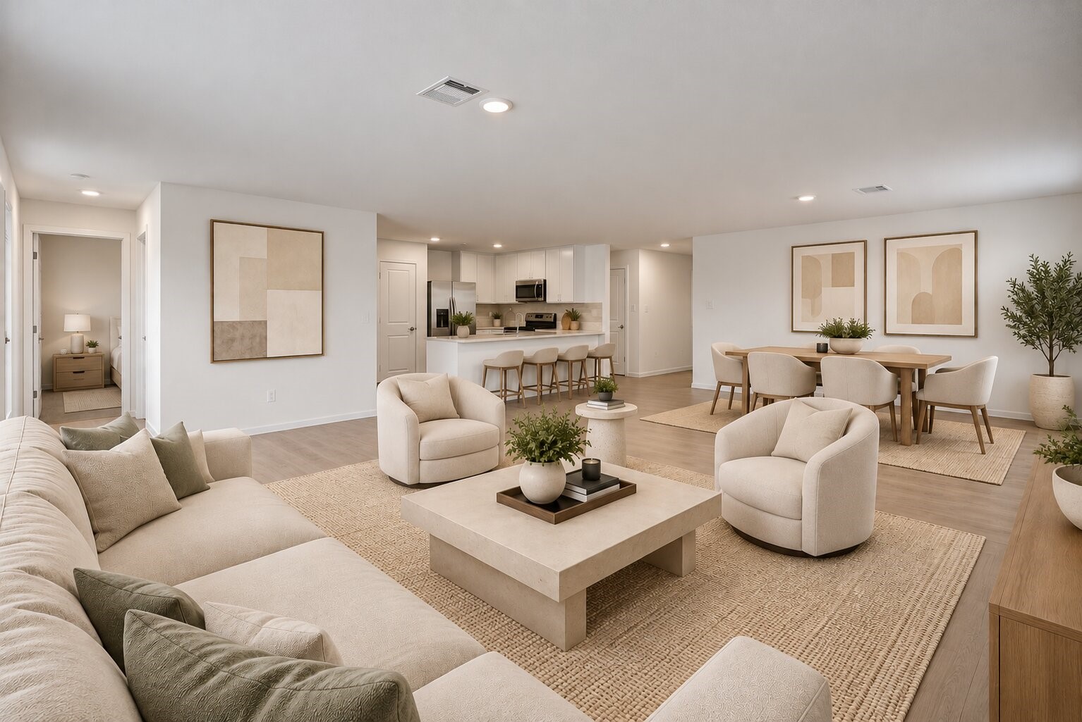 **Virtually Staged** A generous main living space gives you the flexibility to create a comfortable gathering spot while staying connected to the dining area and kitchen.