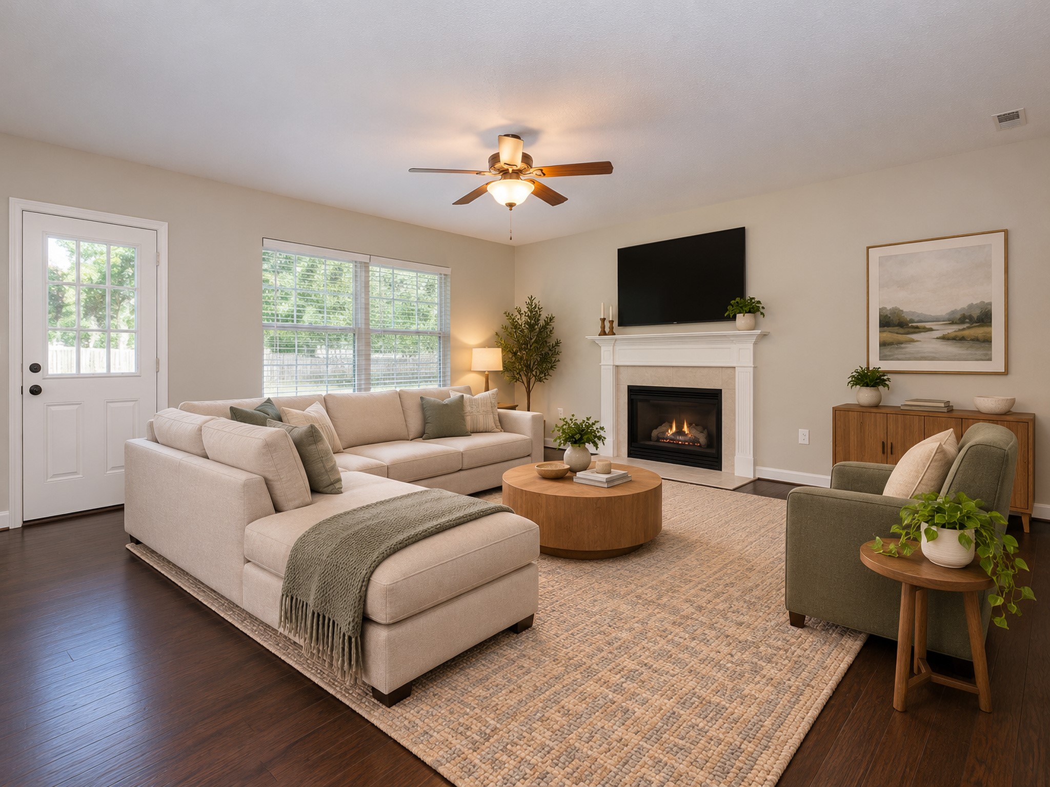 Family room virtually staged for reference and not to scale.
