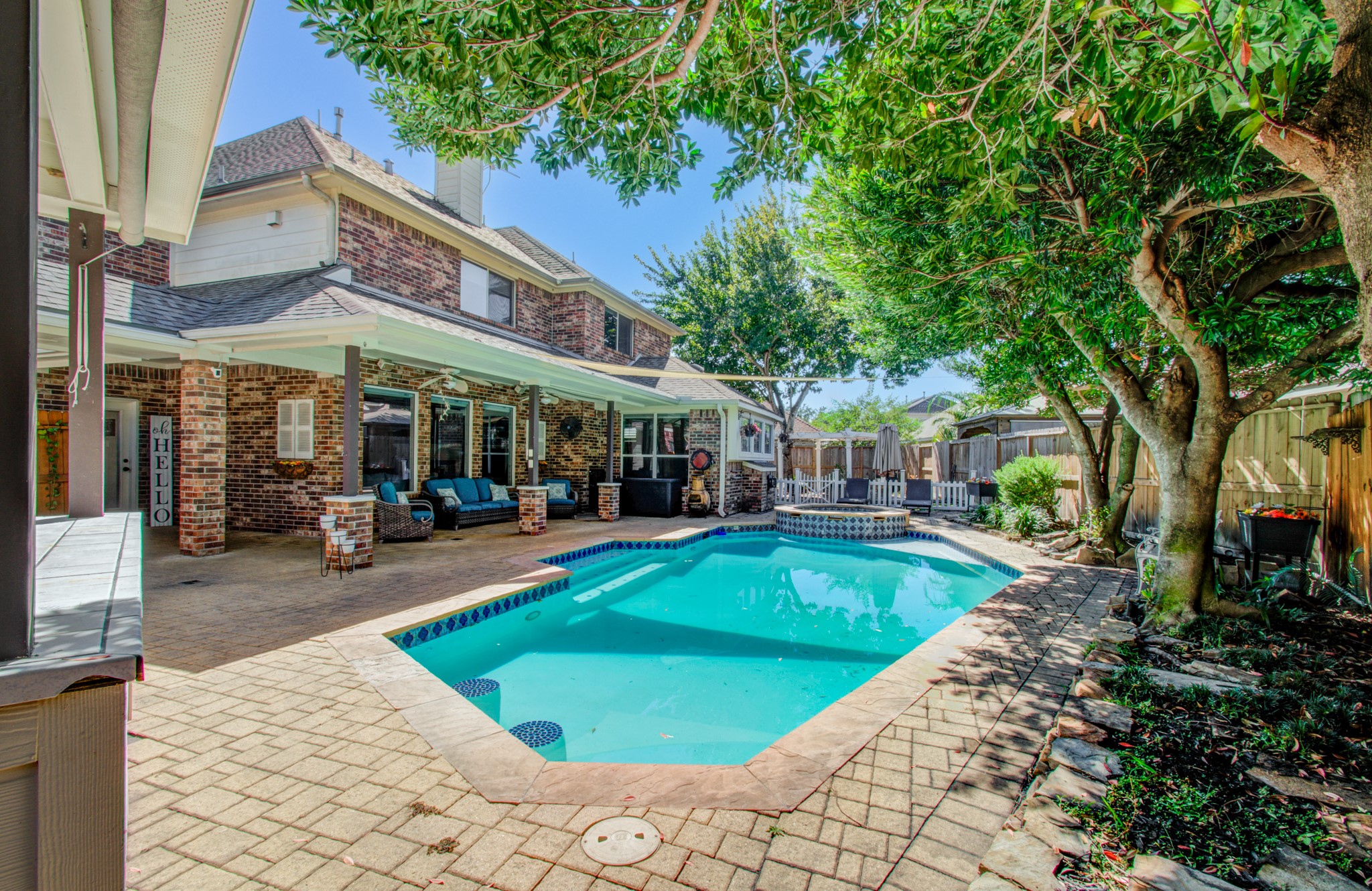 YOUR PRIVATE BACKYARD RETREAT! Sparkling pool and raised spa, beautifully refinished in October 2026, create an inviting setting for outdoor entertaining, weekend gatherings and relaxing afternoons at home.