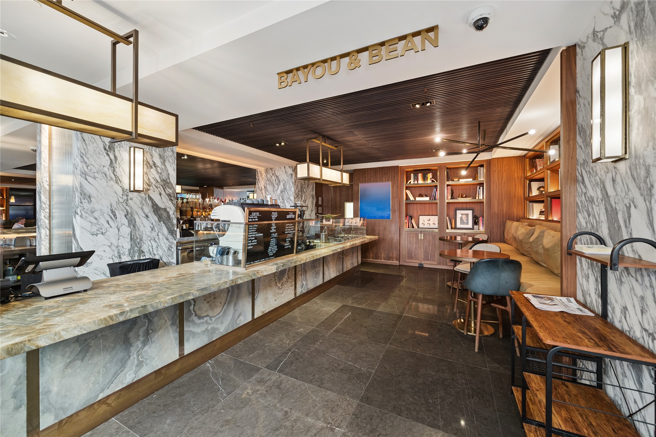 Bayou & Bean offers residents a convenient spot for specialty coffee, light bites, and casual meetings. With its inviting design and connection to the hotel, it brings a relaxed neighborhood feel right into the building.