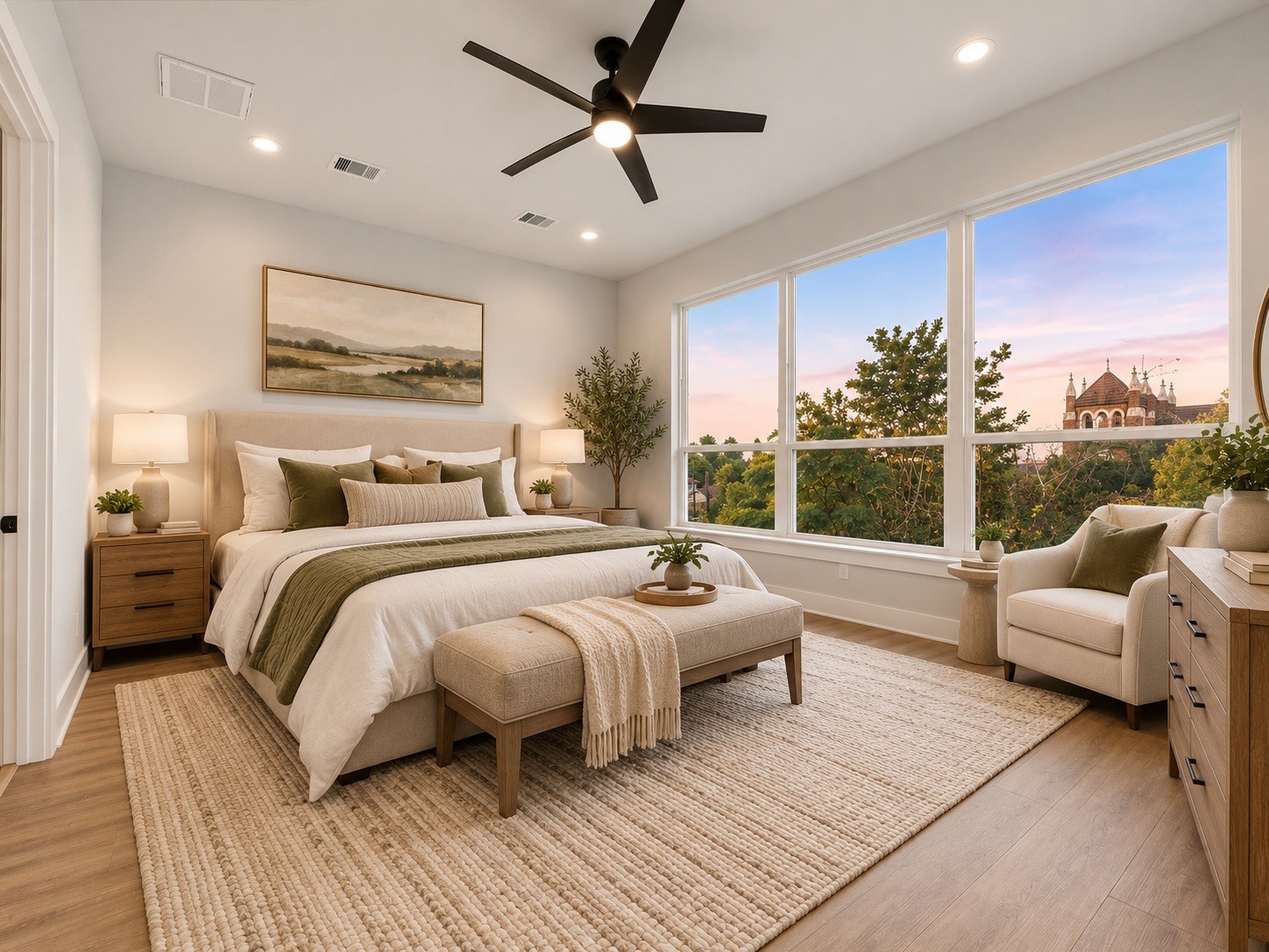The primary bedroom offers a comfortable private retreat, complemented by contemporary finishes and the bright, airy feel that carries throughout this new construction home. Virtually staged to showcase the spacious layout.