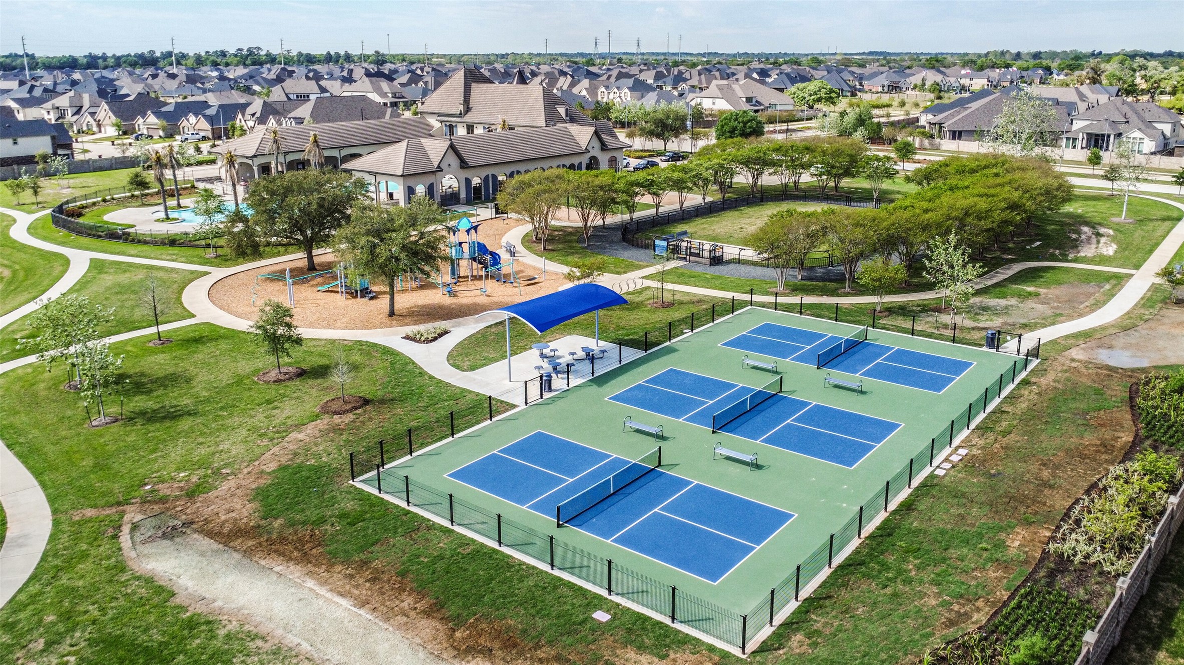 Amenities also include pickleball courts, parks, and ponds.