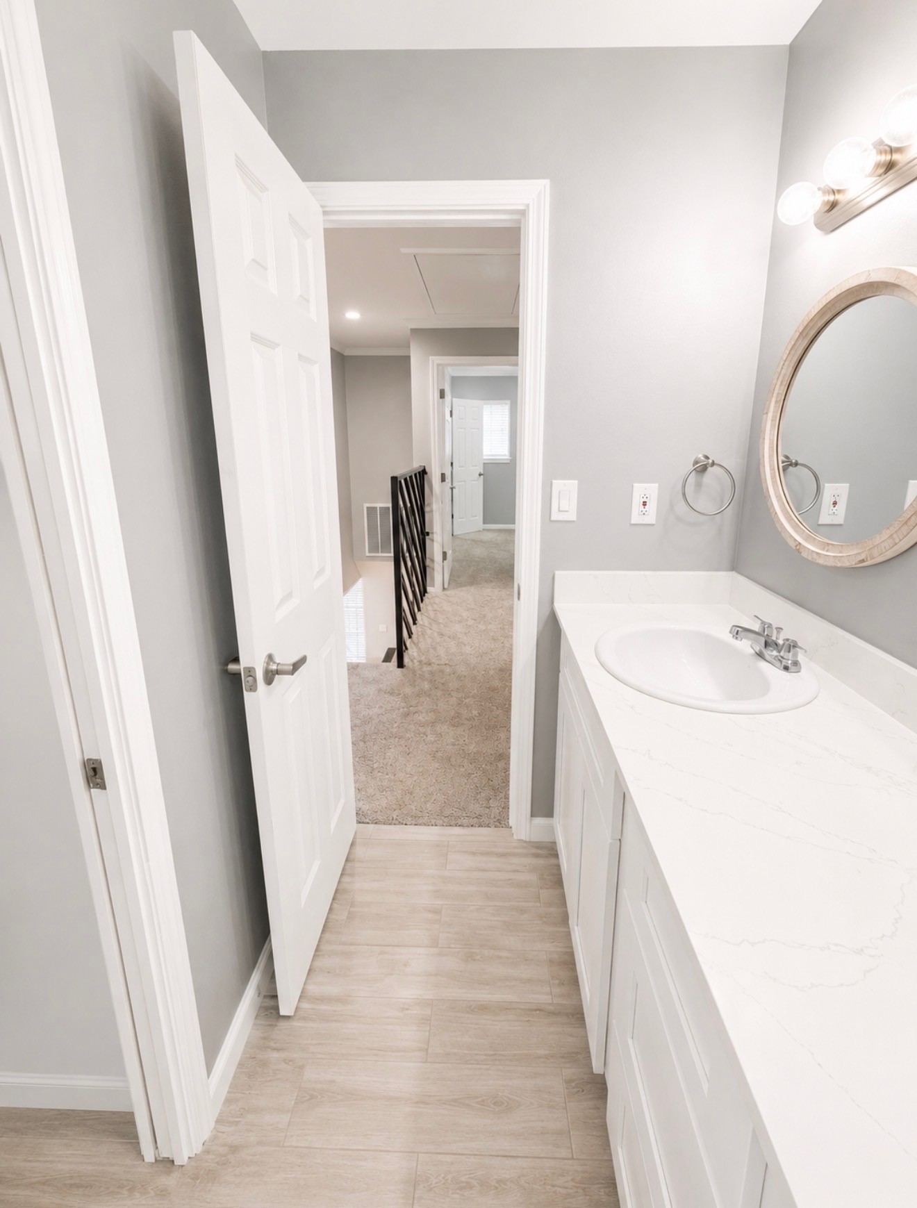 View towards hallway from secondary bath.