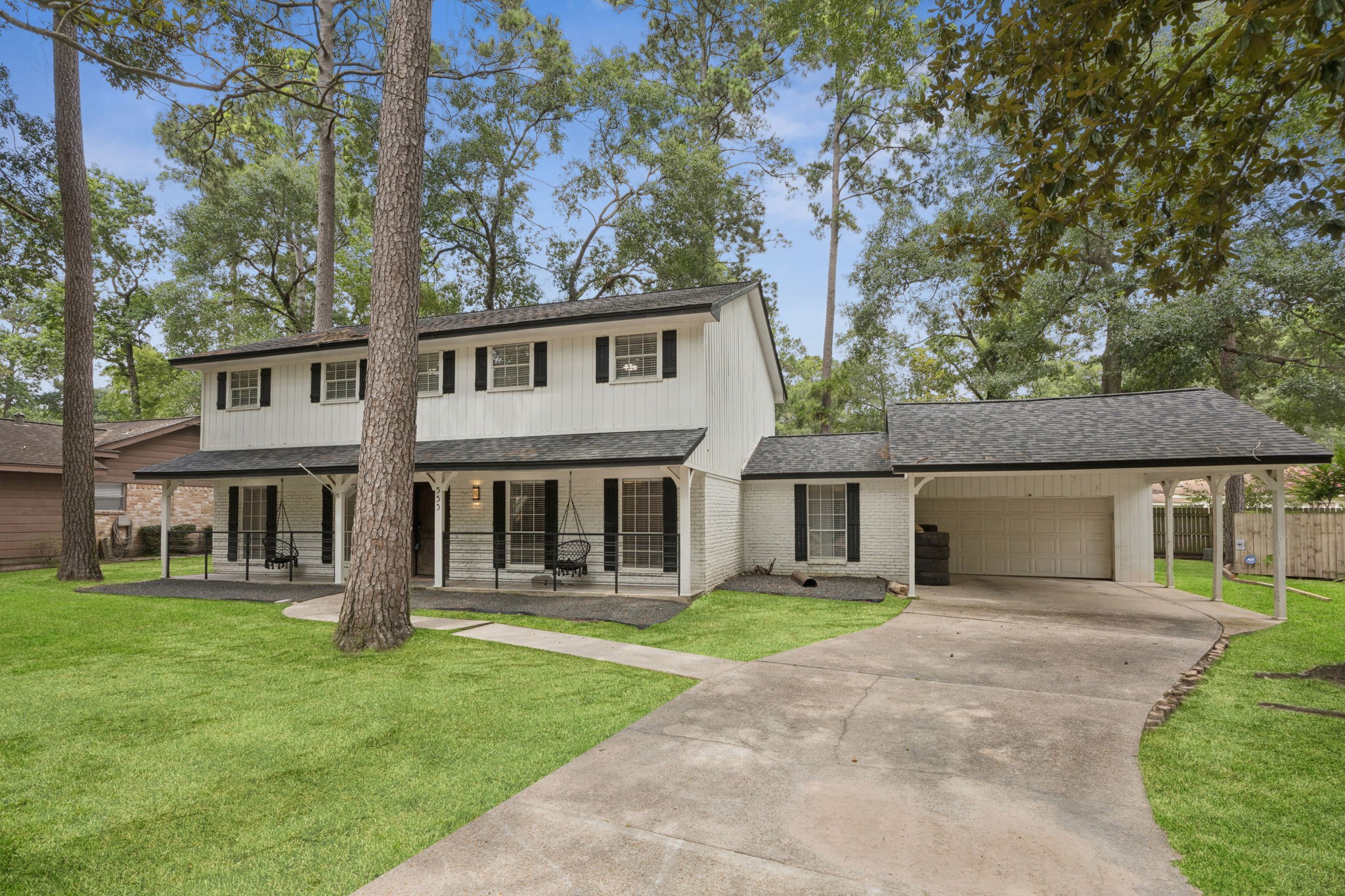 Welcome to 553 Cane River. Tucked into a quiet cul de sac surrounded by towering pine trees. It feels like you have your own nature park right here.