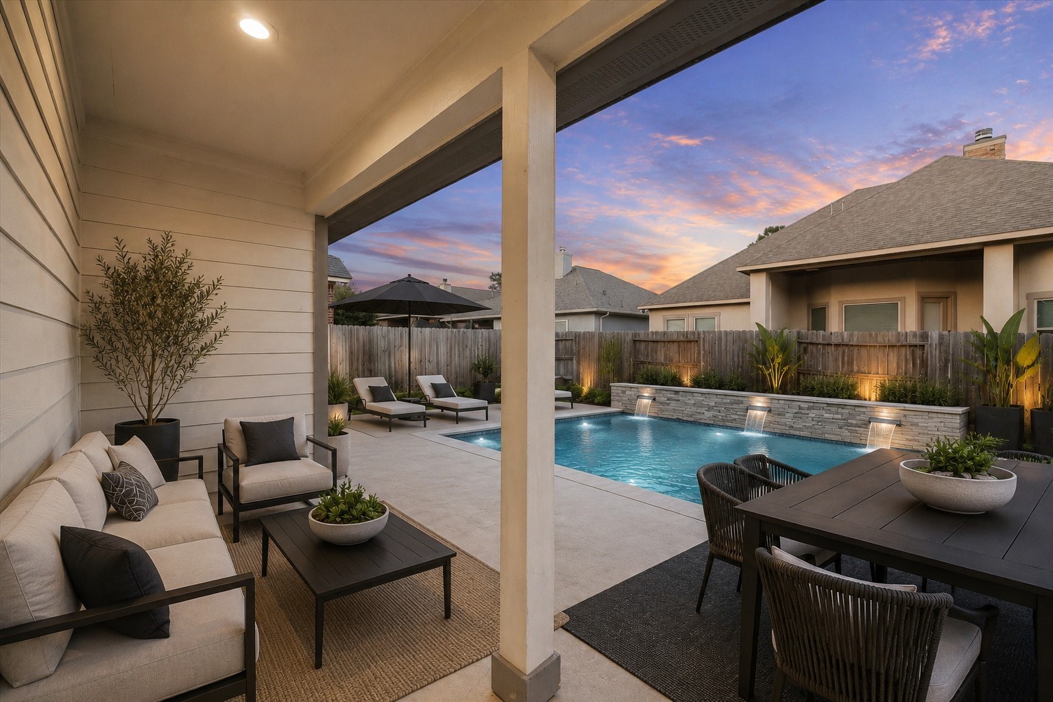 Plenty of room to add a pool and create your ideal outdoor retreatperfect for enjoying hot Texas summers or relaxing after a round of golf. Pool shown is a conceptual rendering only and is not currently constructed.