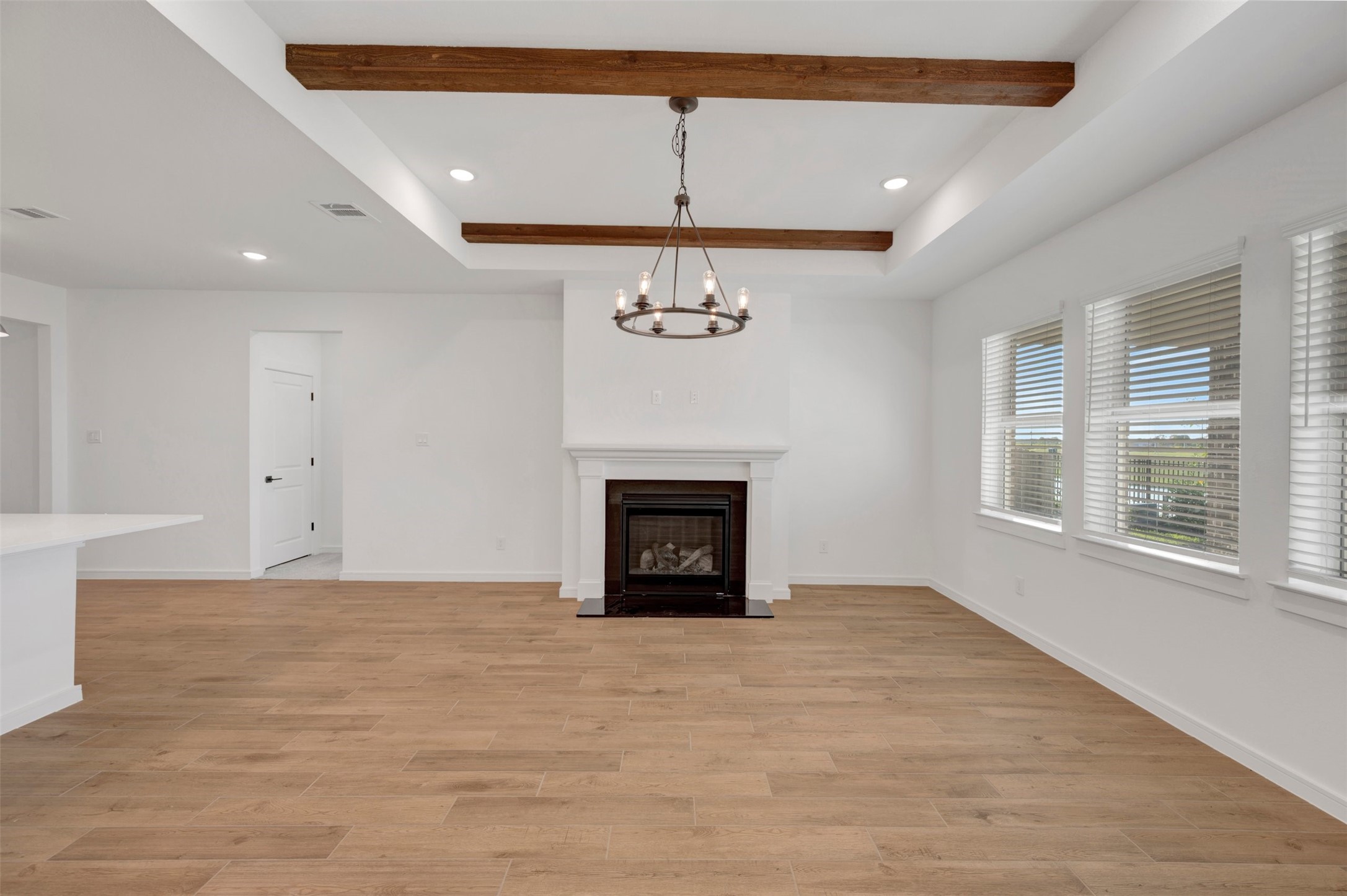 Open great room with fireplace