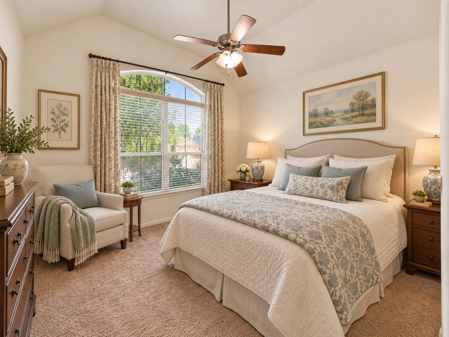 This photo is digitally staged to show the potential of one of the 2 additional bedrooms on the first floor. A ground level room is perfect for multi-generational living, guests, and/or children.