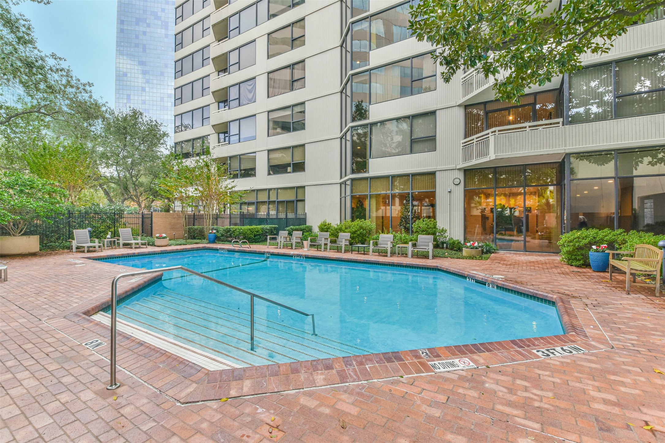 The Greenway lobby overlooks the year round heated pool for residence and their guests.