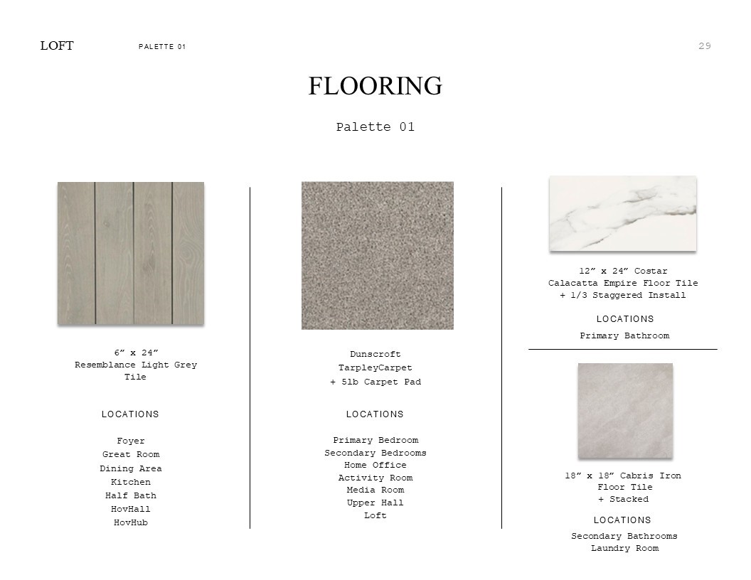 Loft Look Palette 1: Flooring Selection Sheet (*Artist rendering used for illustration purposes only.)