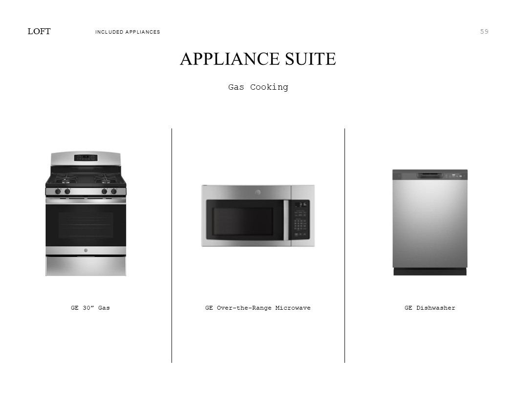 Loft Look Palette 1: Appliance Selection Sheet (*Artist rendering used for illustration purposes only.)