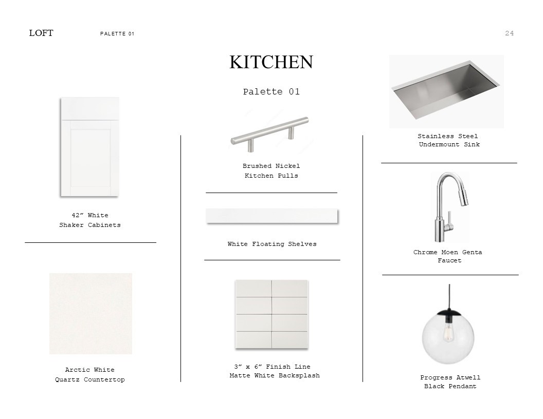 Loft Look Palette 1: Kitchen Selection Sheet (*Artist rendering used for illustration purposes only.)