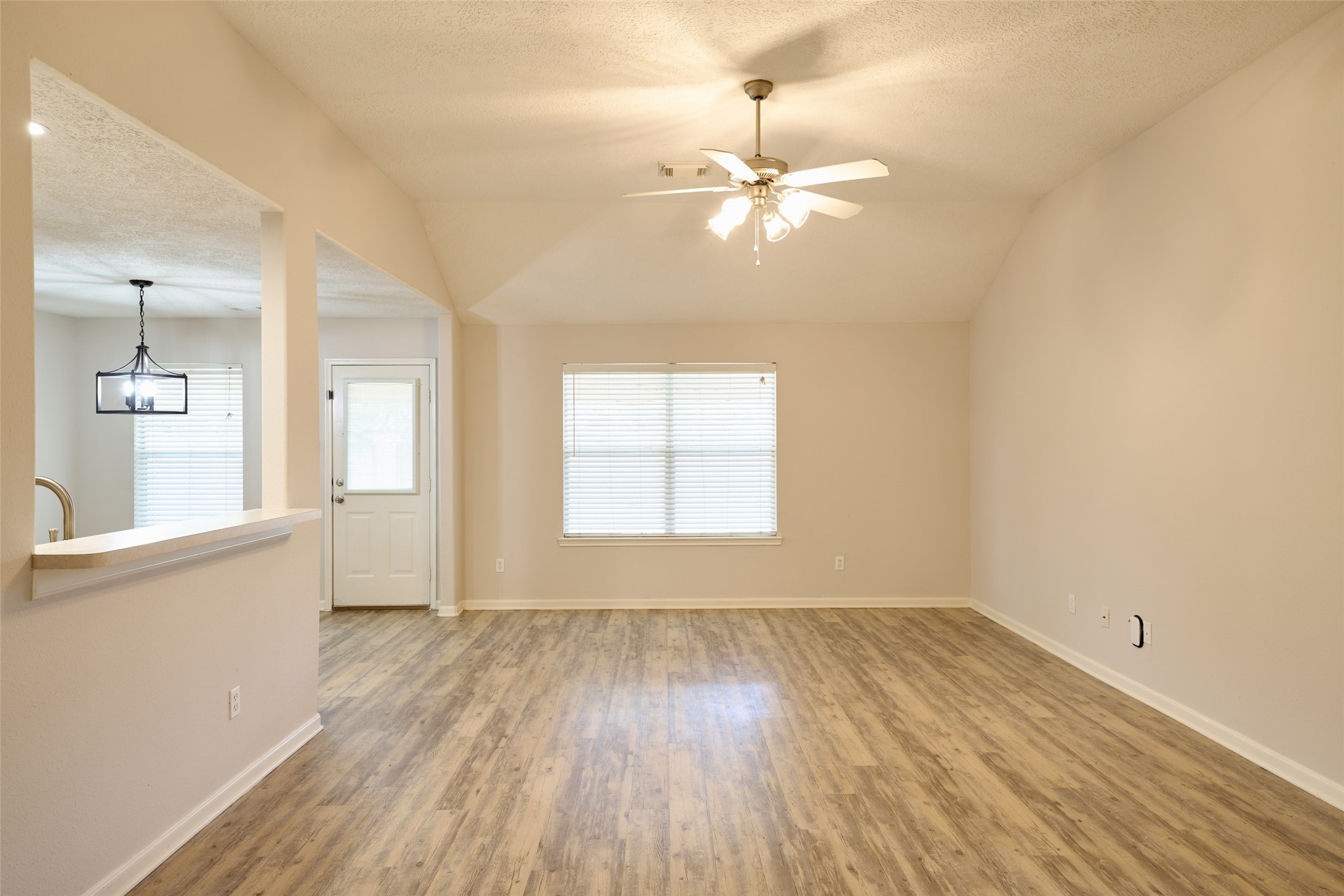 Large living/family room overlooking the large backyard.
