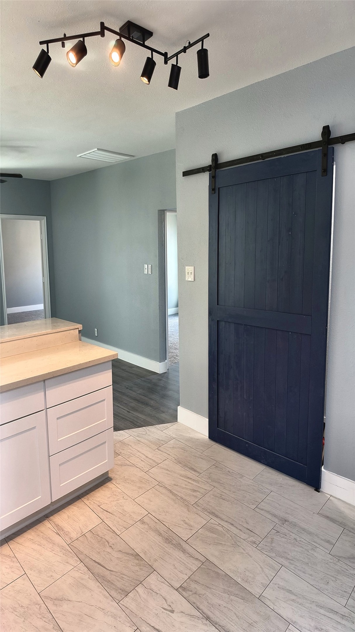 Barn door entry to utility room