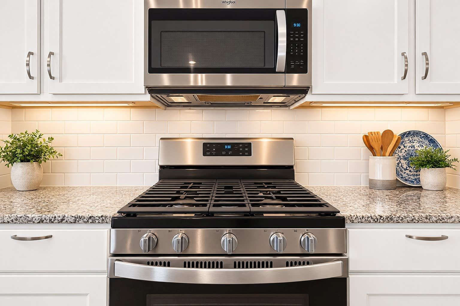 Gas range with 5 burners. Gas range with 5 burners.