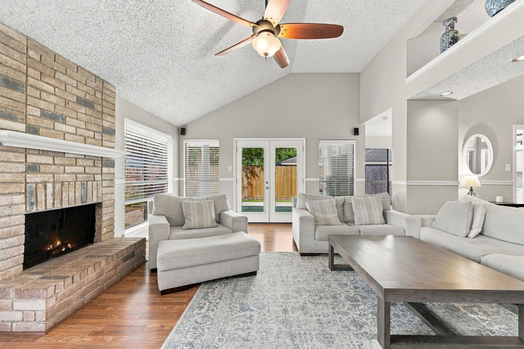 One of two fireplaces in the home