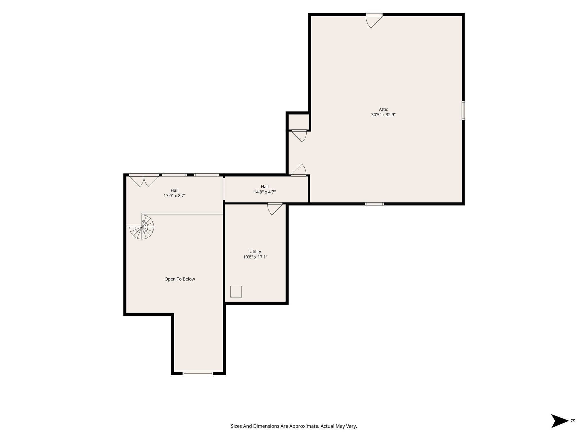 Upstairs floor plan shows landing with access to large floored attic storage space & 1000 + wired/plumbed square foot flex space waiting for you to finish out! Two balconies.
