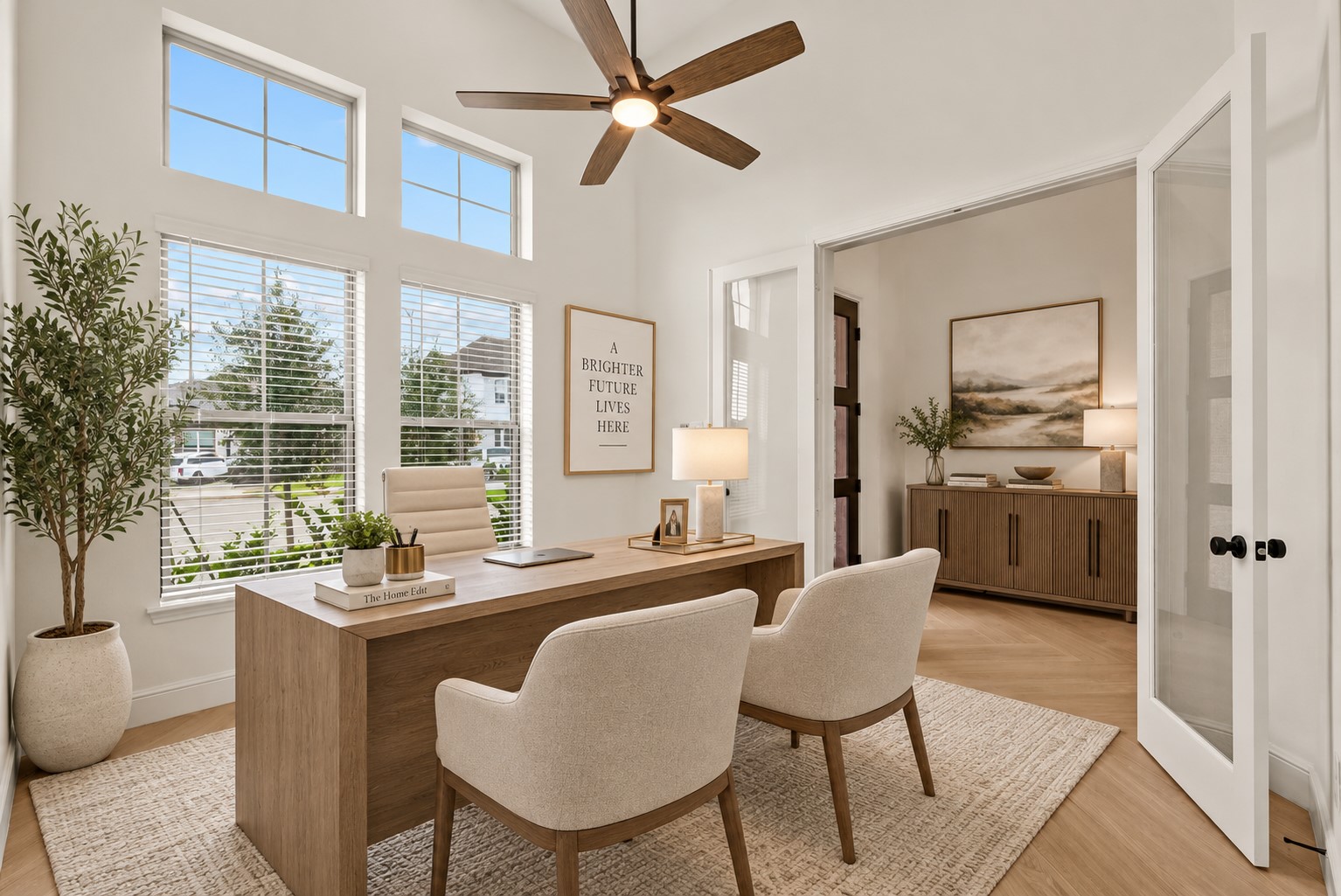 Home office with French doors