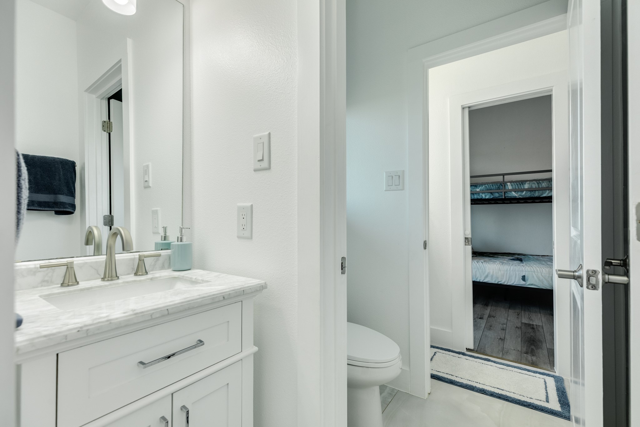 View from shared bathroom into Bedroom #2.