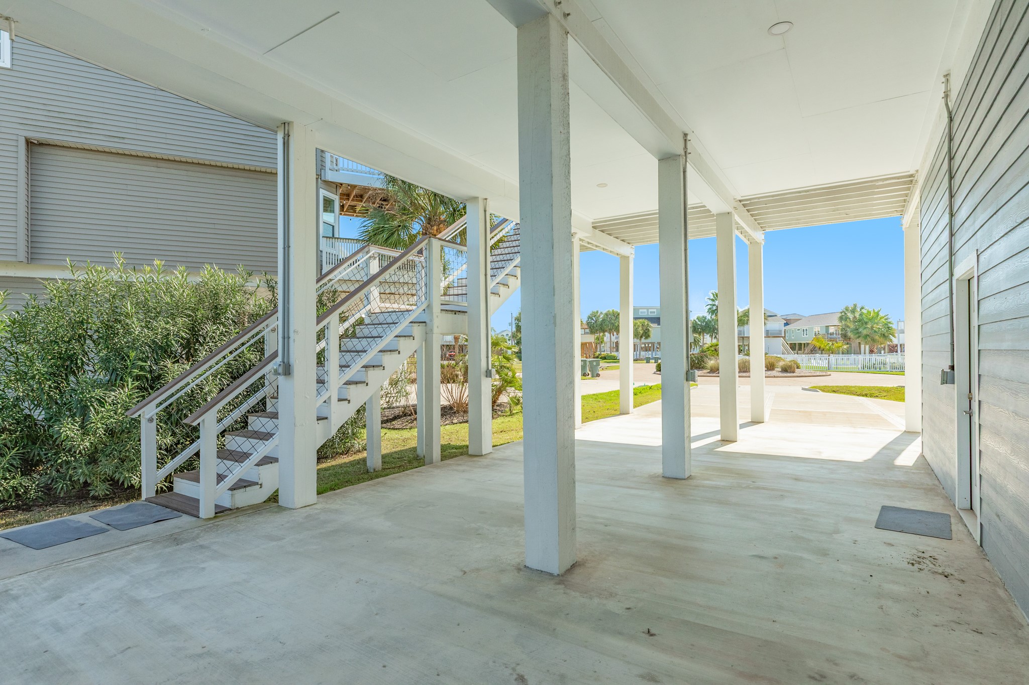 Staircase leading up onto main deck and front entrance.