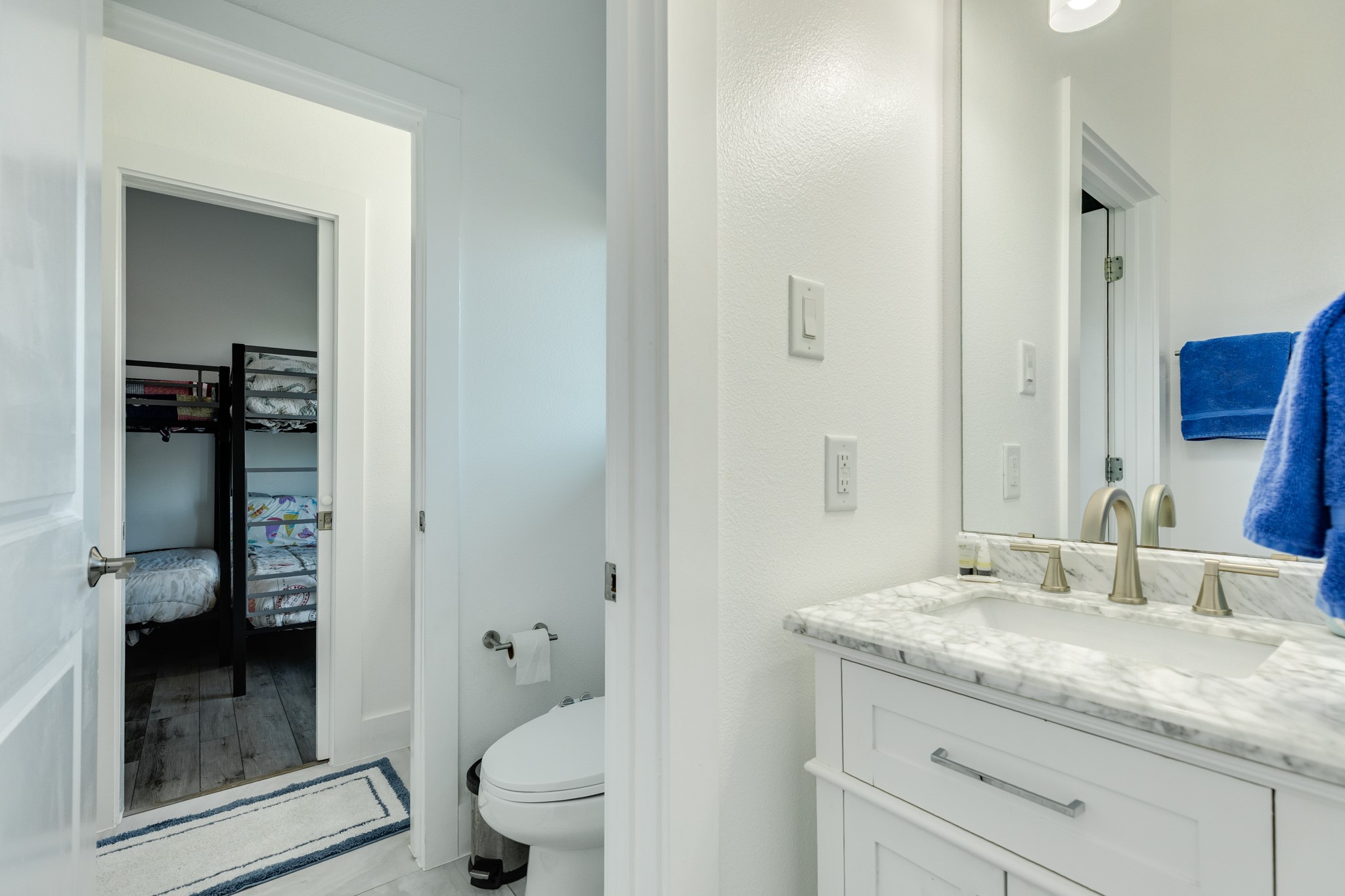View from the shared bathroom into Bedroom #1