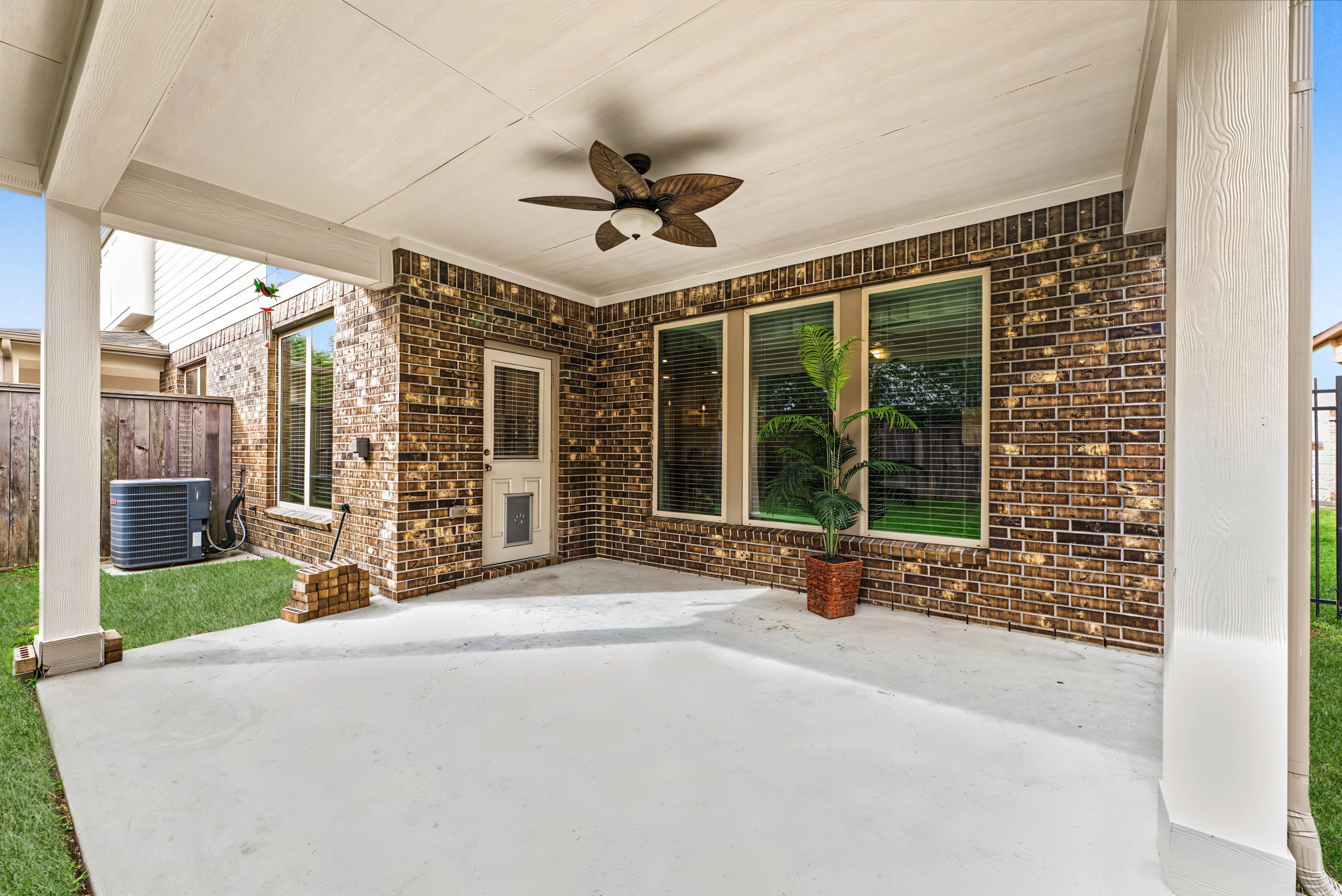 There's plenty of room for relaxing on this covered patio!