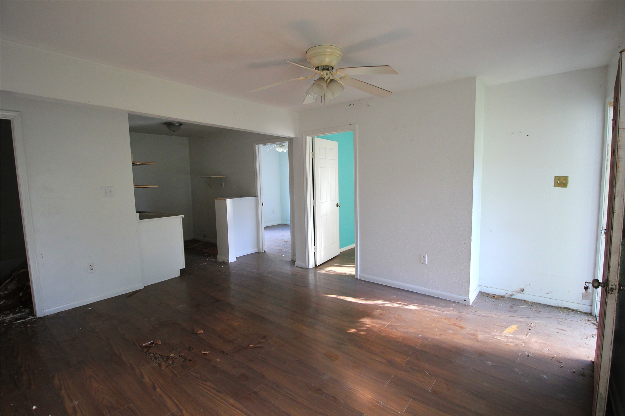 View from living area toward the kitchen and bedrooms