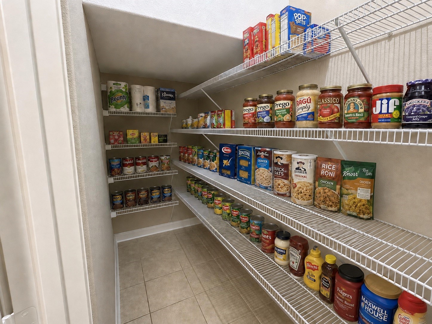 The Texas-sized walk-in pantry has enough space to stock up plenty of supplies!