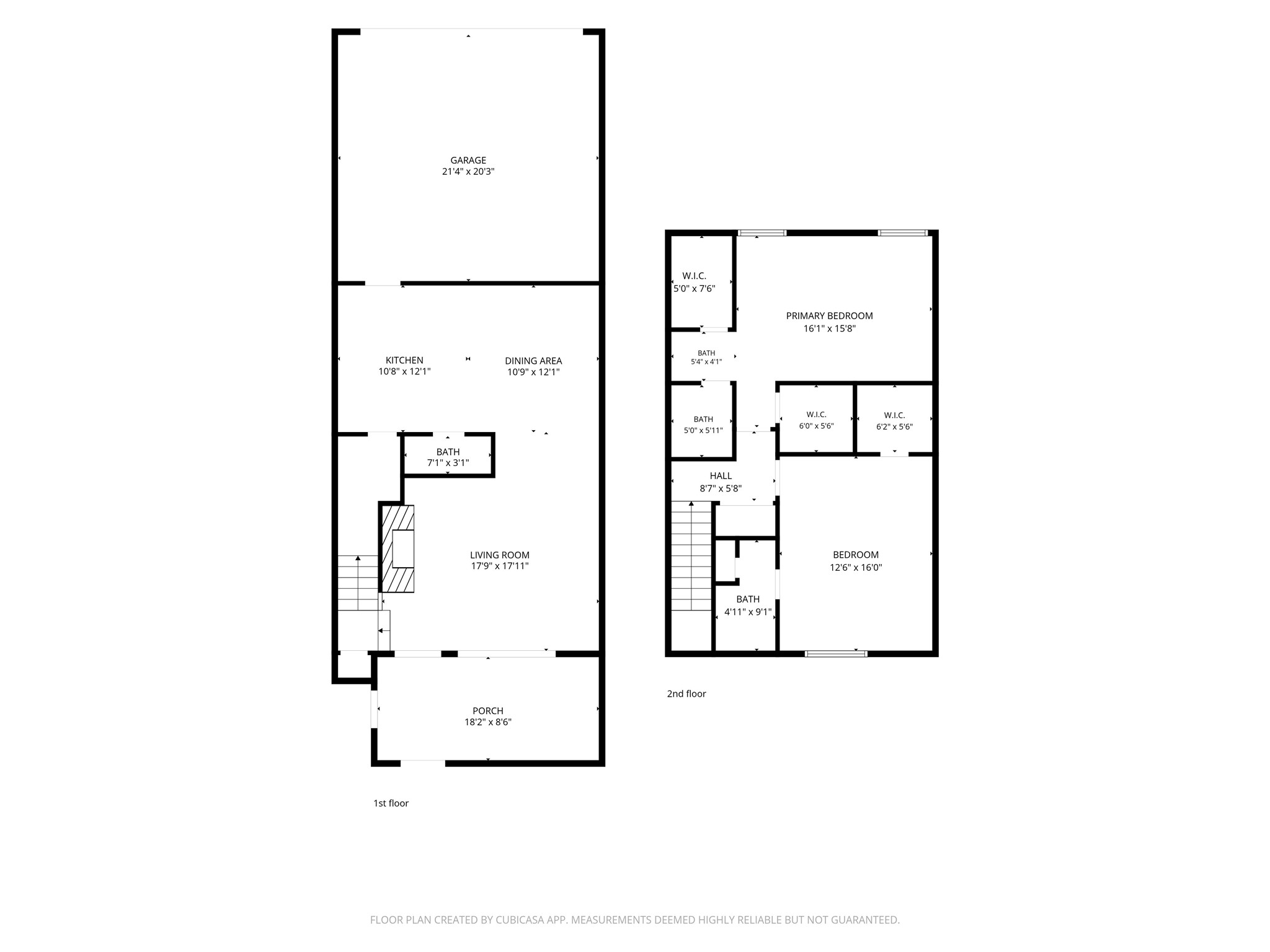 Spacious floor plan featuring a large garage, open living and dining areas, and a kitchen on the first floor. Upstairs, enjoy two bedrooms with walk-in closets, including a primary suite with an en-suite bath.