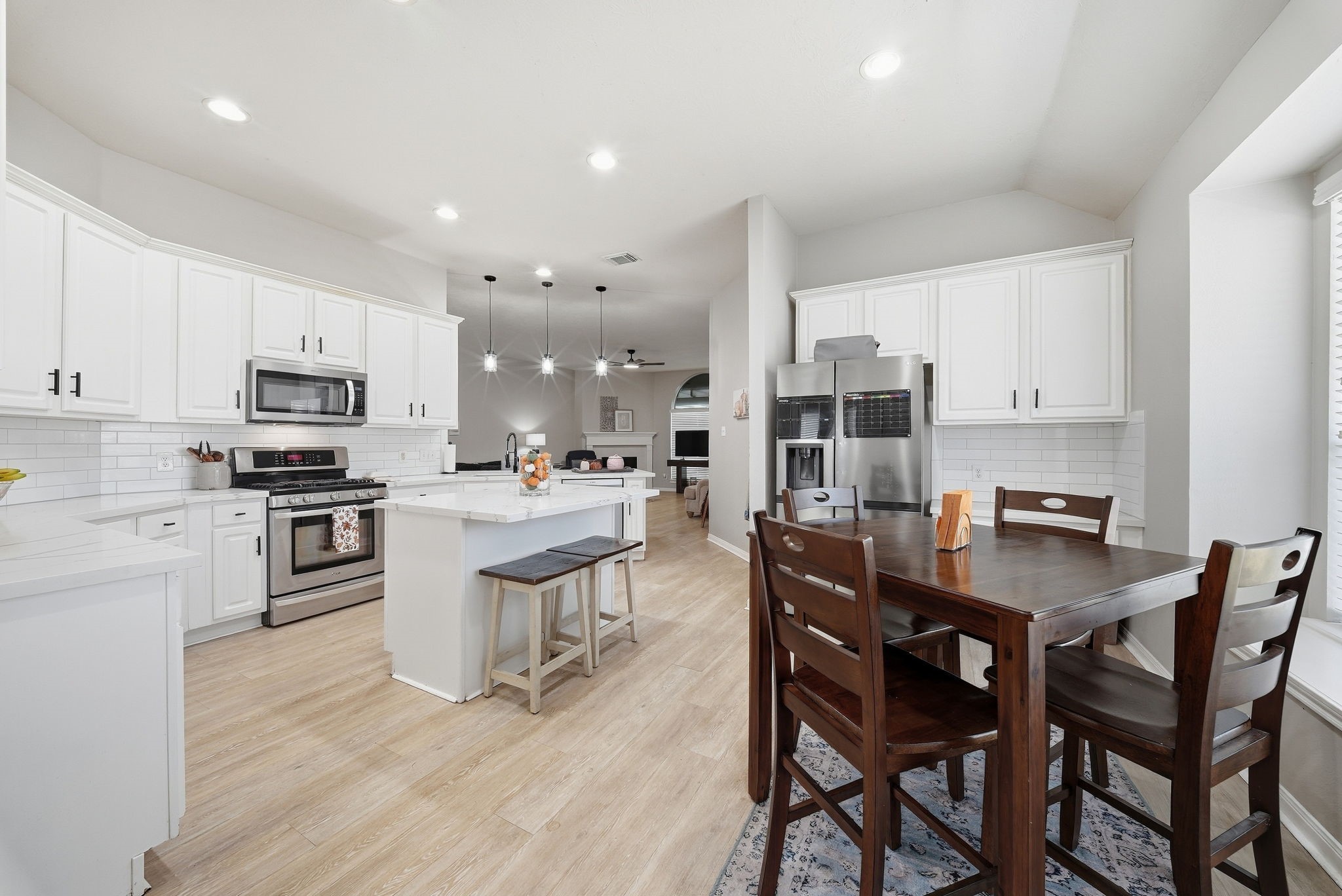 Built in desk area to the right of the fridge