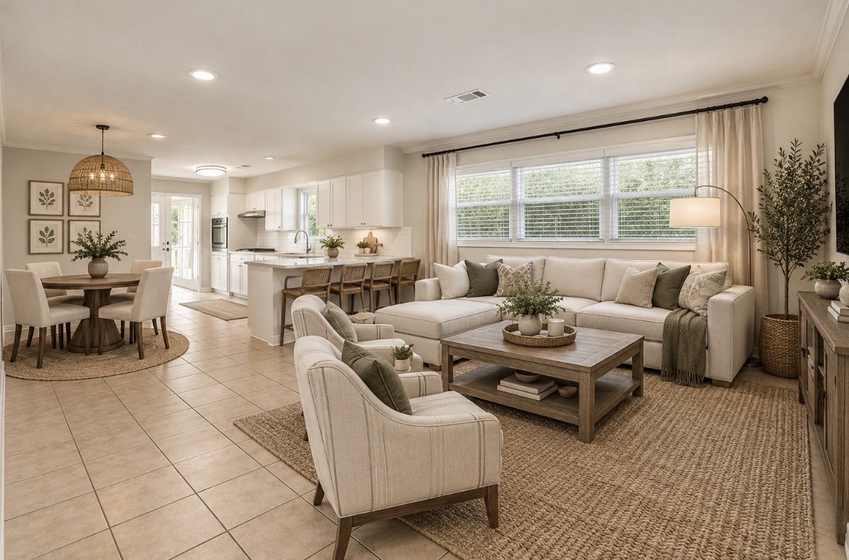 Another option is to set up a family room in this space off the kitchen and a breakfast room in the other space.