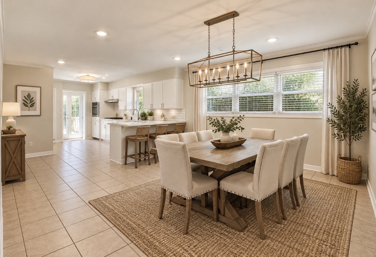 Digitally staged image showing how you could set up the breakfast/dining room.