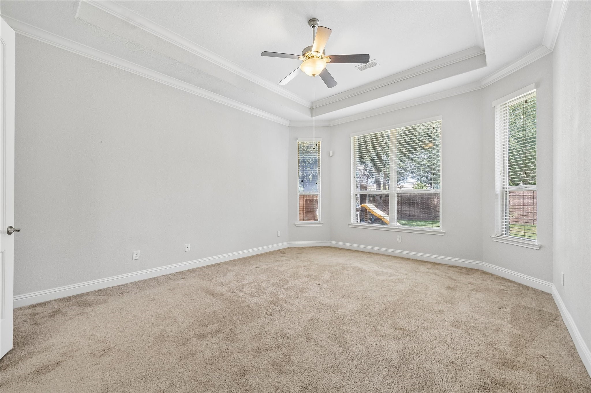 Spacious owner's retreat with tray ceiling and abundant natural light