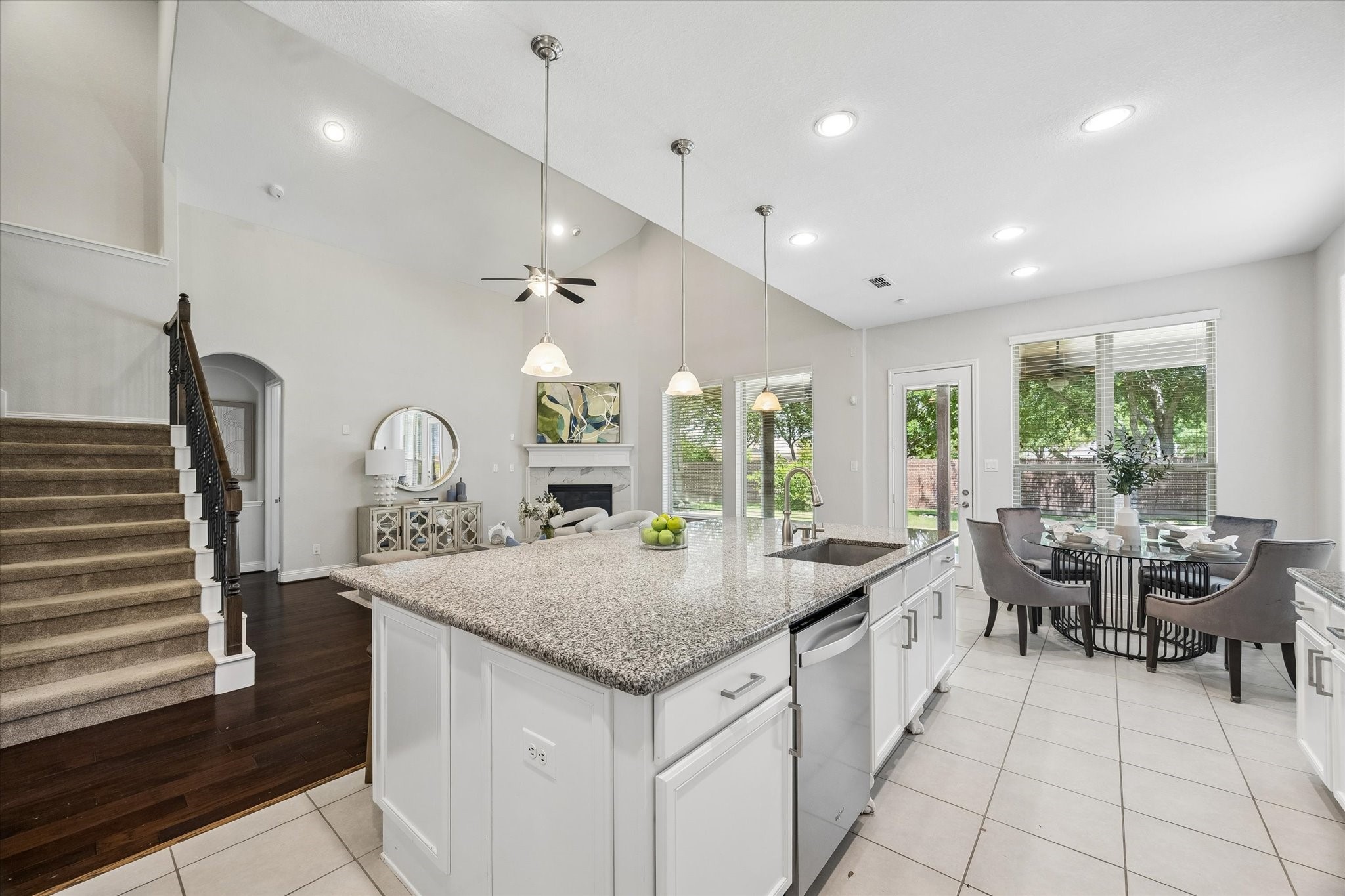 Open kitchen overlooking the breakfast nook and living room