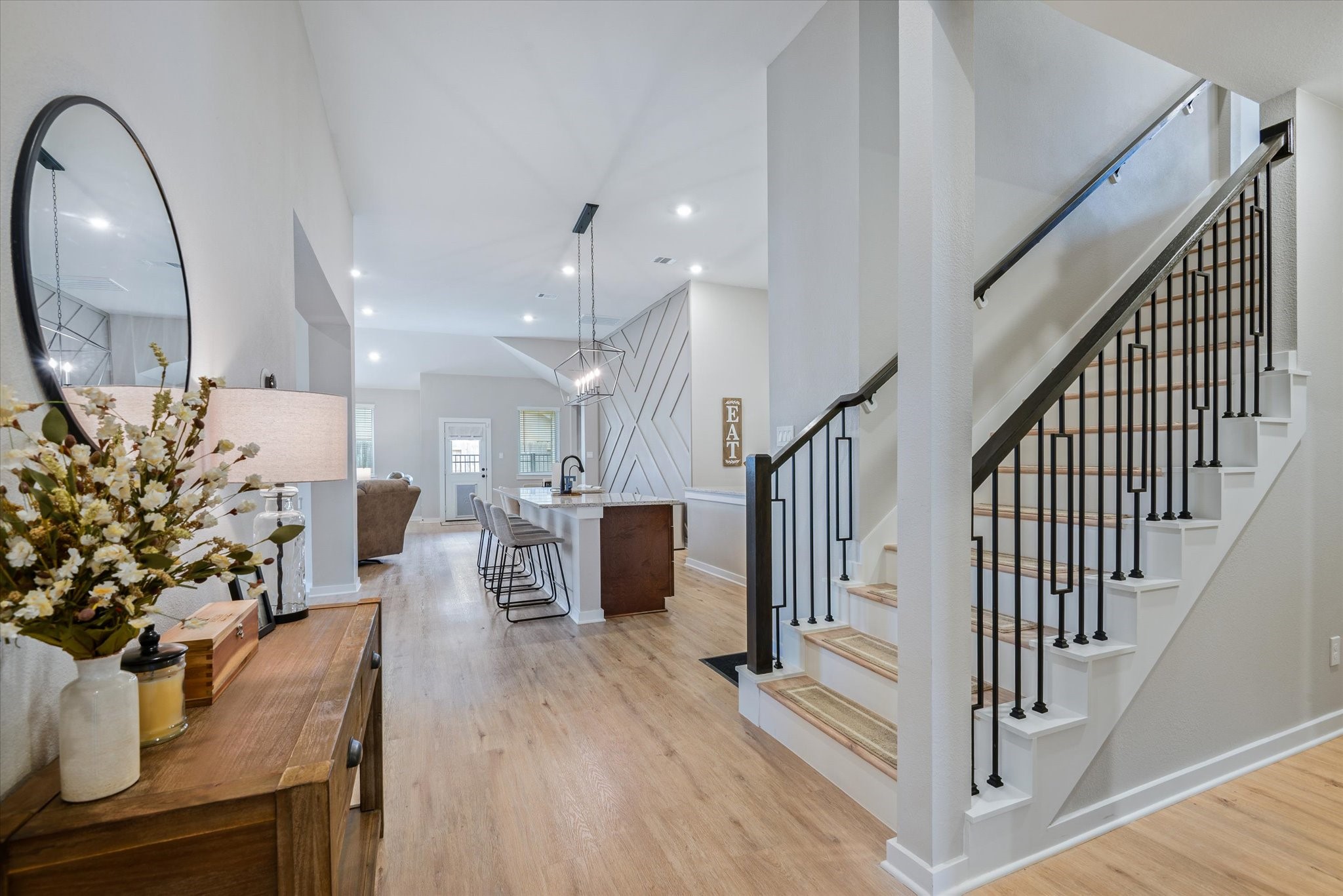 Stairs leading to the media room