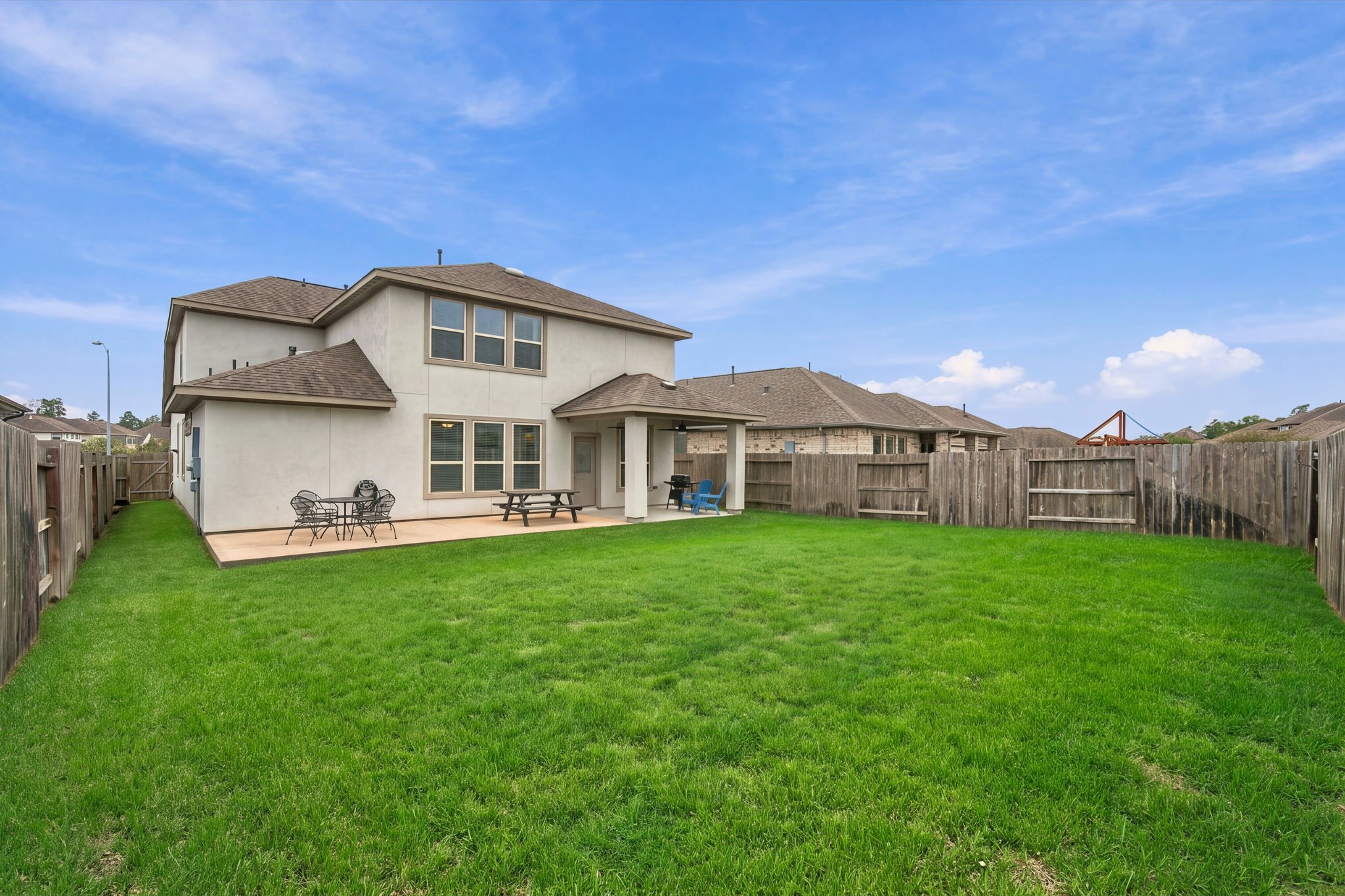 The backyard is large enough for your new pool, playset or outdoor kitchen.