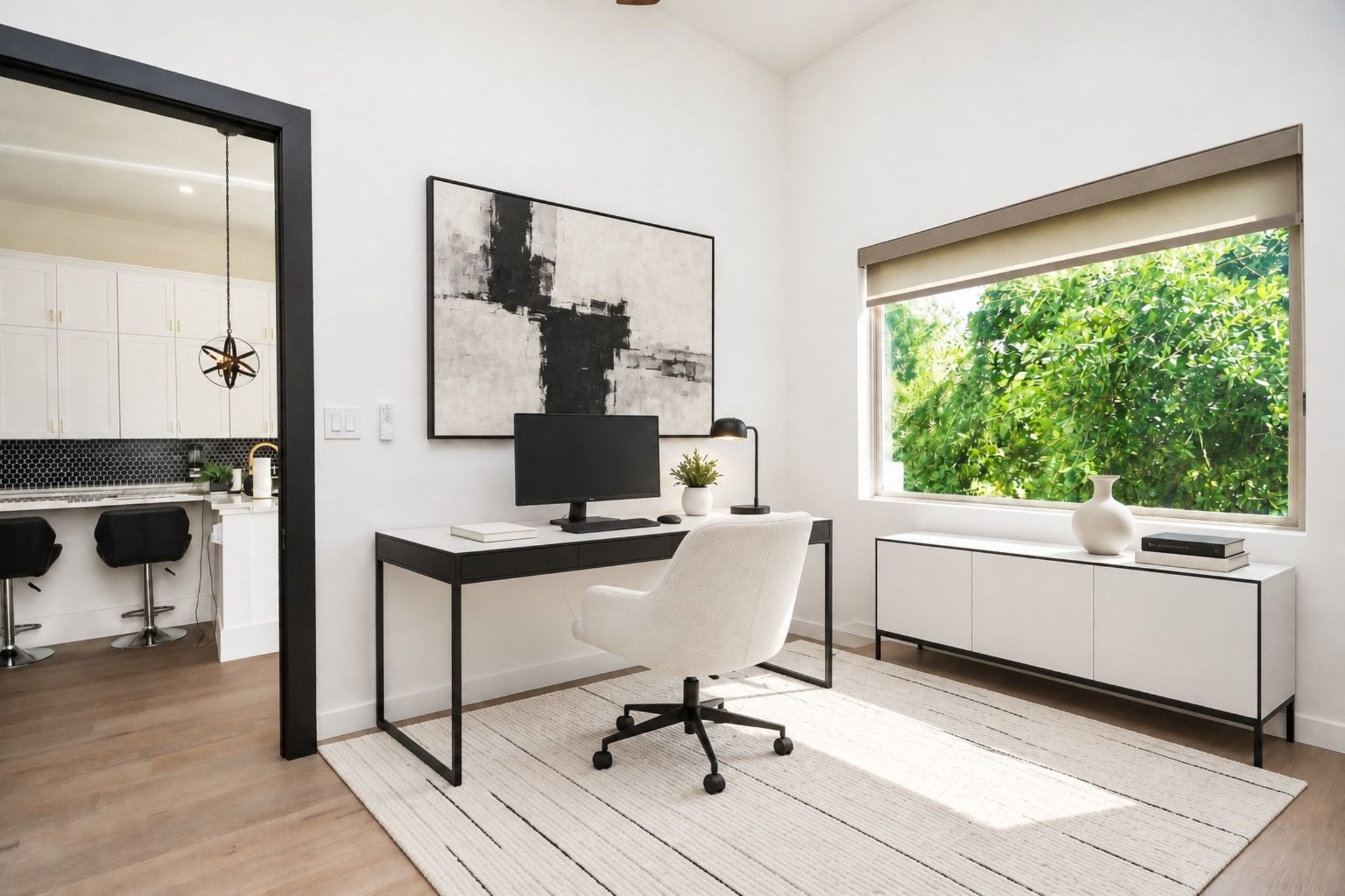 This bright 'flex' bedroom can become anything your family and lifestyle needs; with a huge picture window, easily maintained flooring, and good wall/floor space, perhaps,  for home office or game room use.
