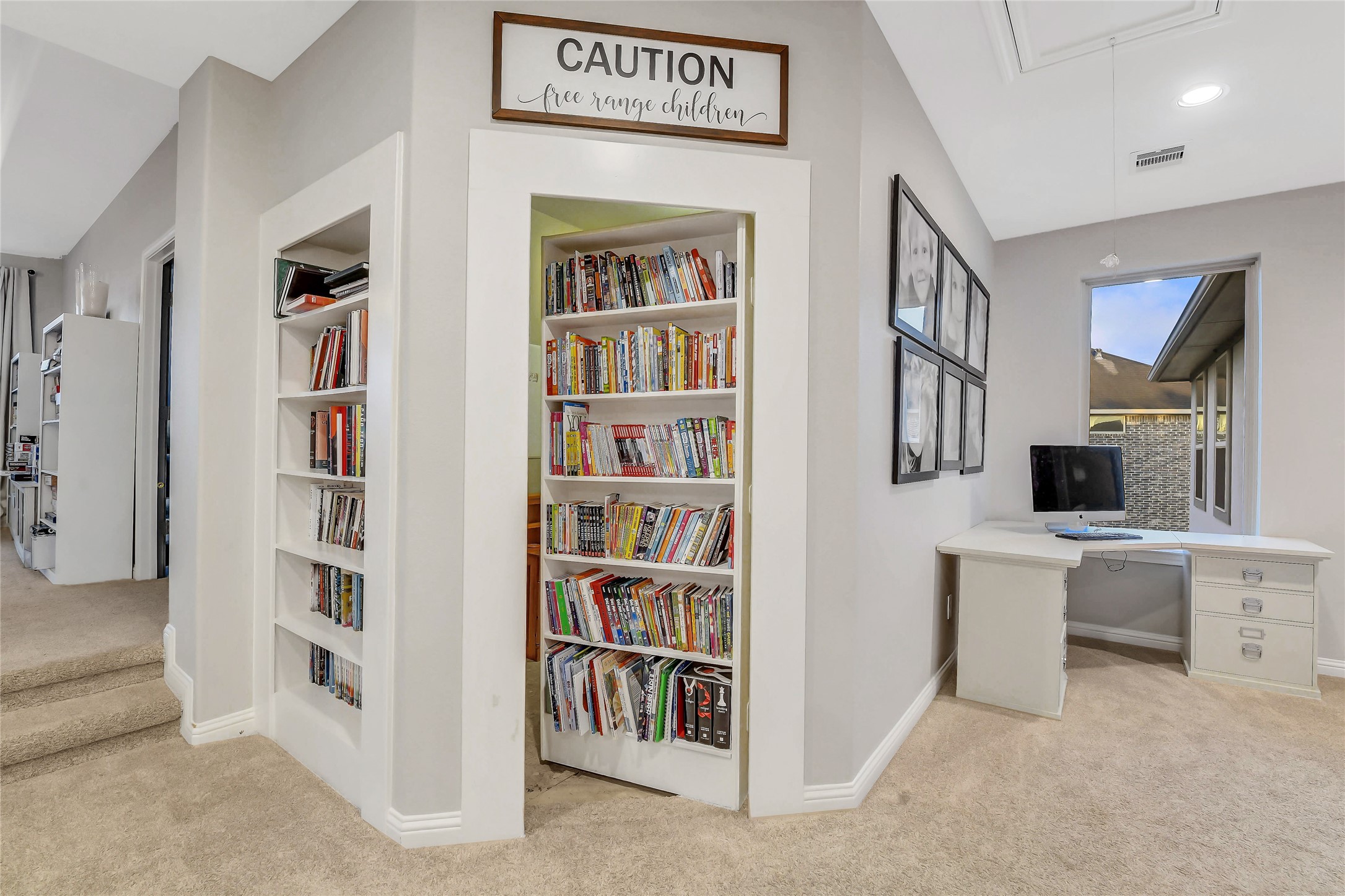 Hidden room located behind the bookcases.