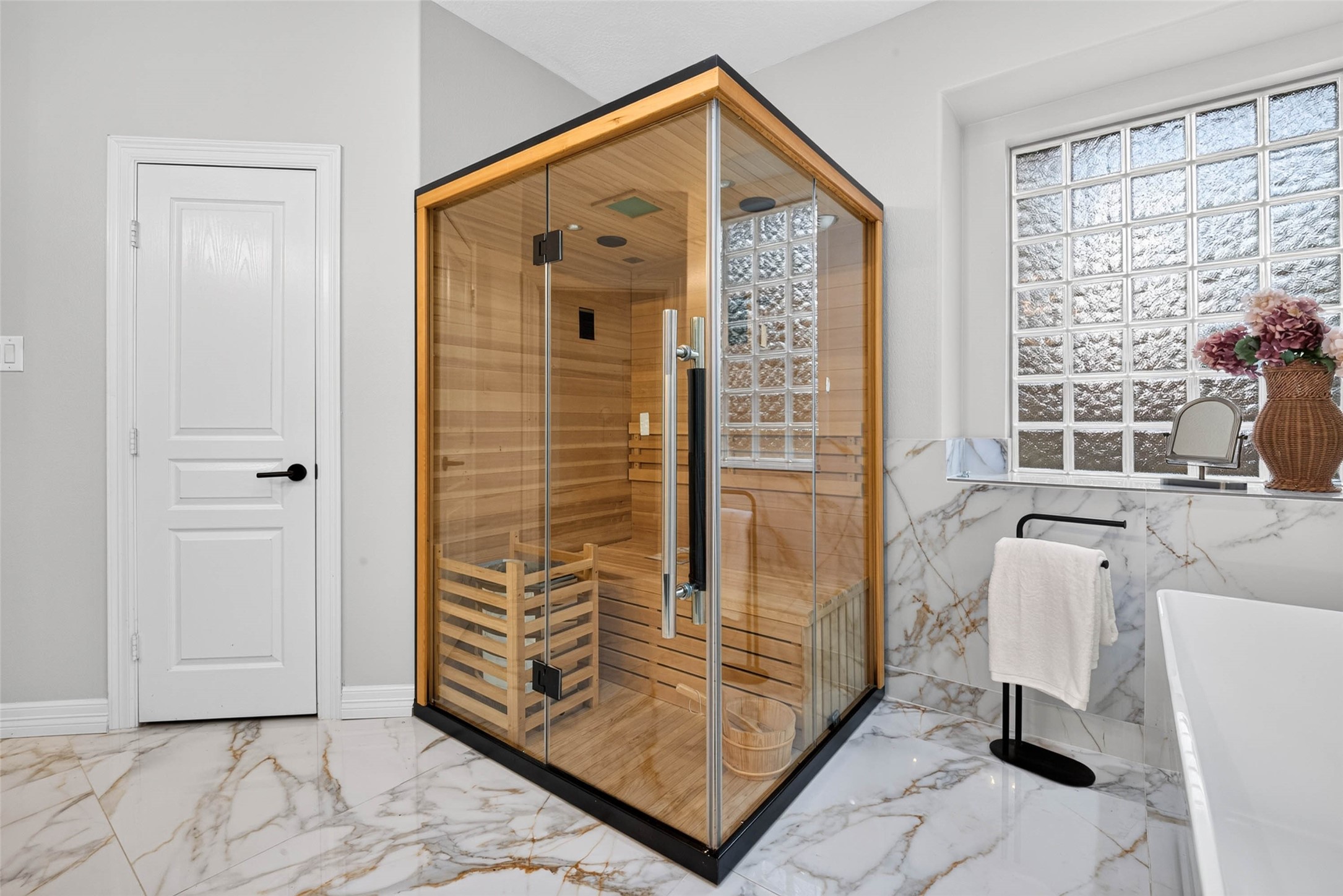 This sauna can stay or go. It's practically new.