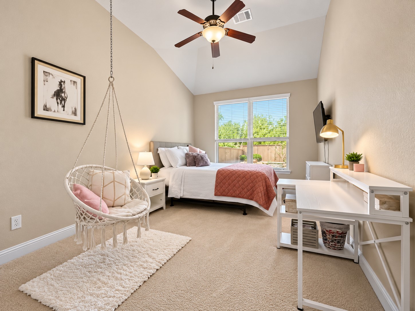 Set up a welcoming guest bedroom that gives family members their own comfortable space or have space for your own person workout room.
