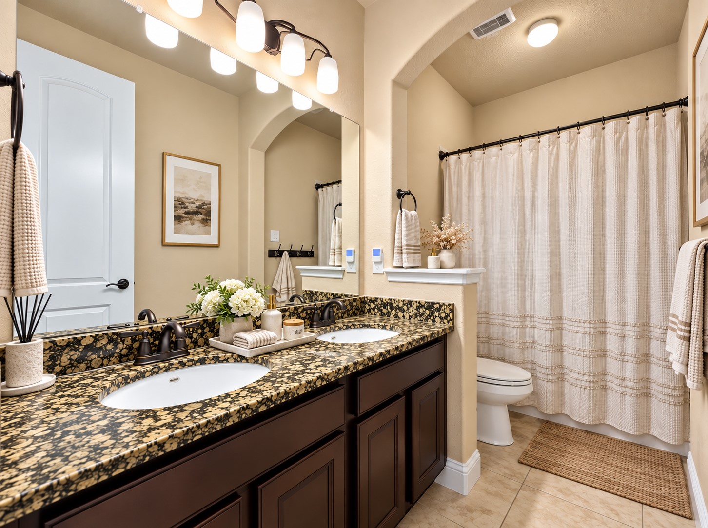 The private secondary bathroom makes a convenient option for guests who appreciate their own space.