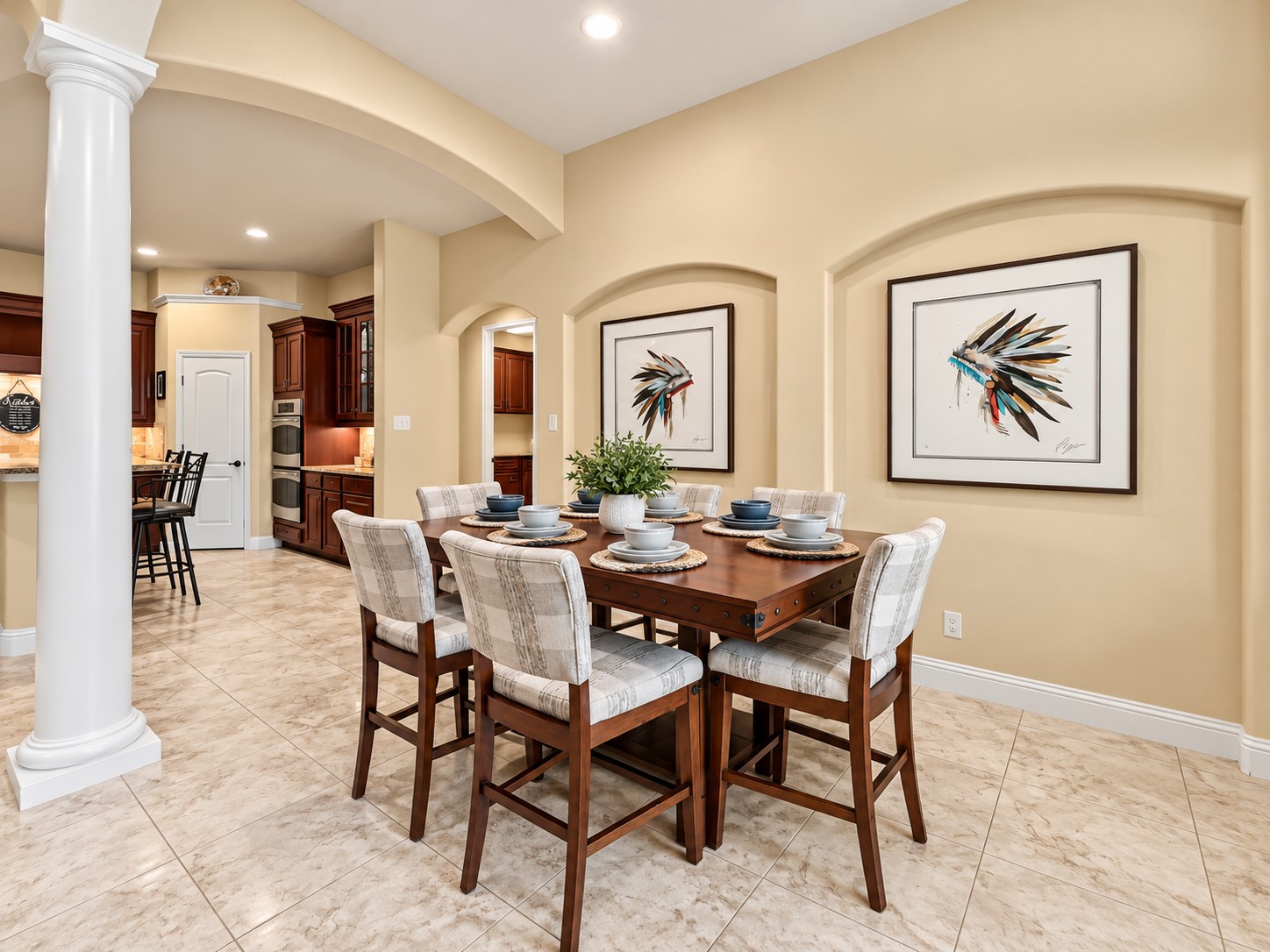 The dining area flows naturally from the kitchen and living room, making it easy to enjoy meals without missing out on the conversation.
