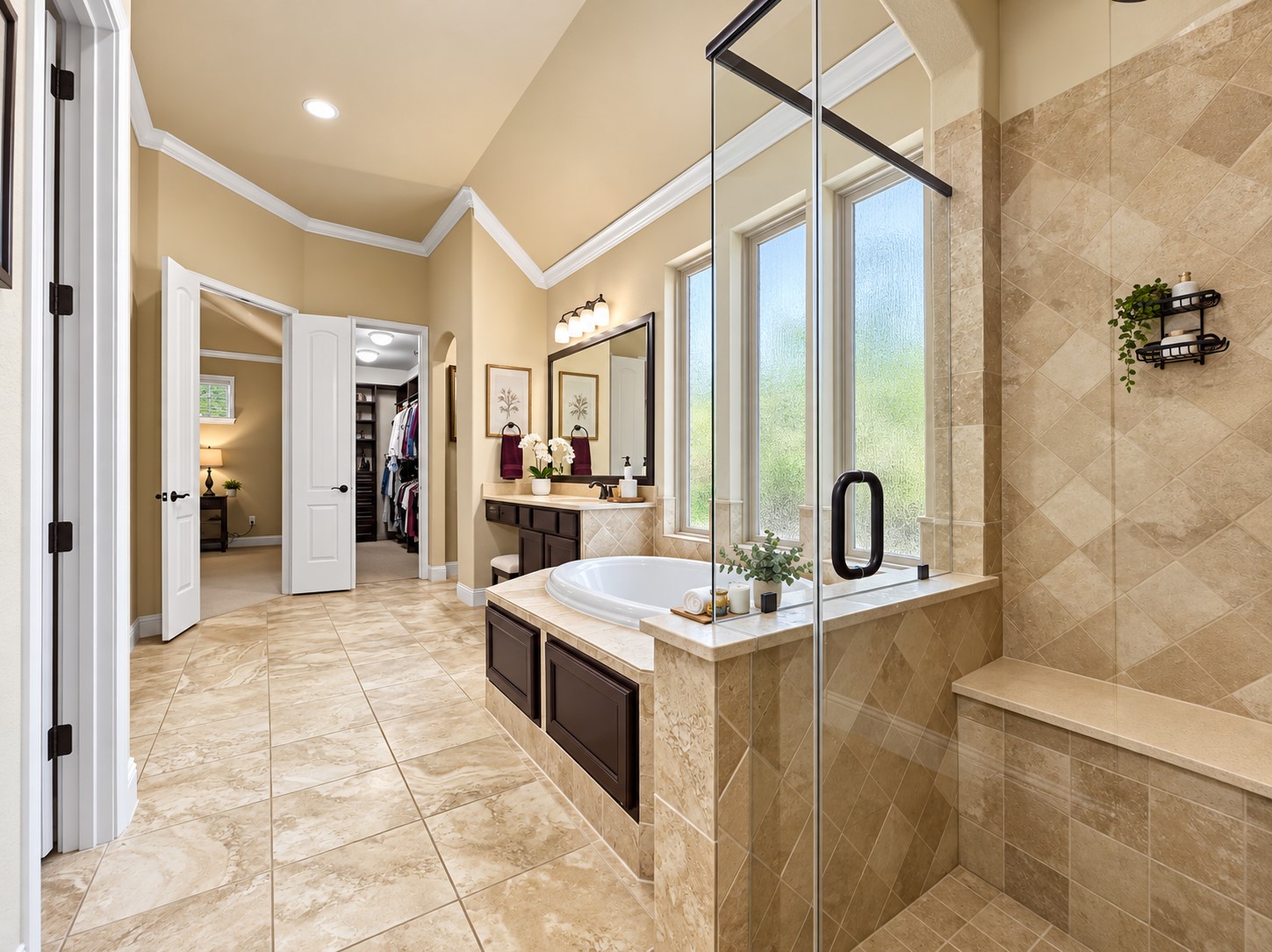 Start your morning with room to get ready and end the day with a relaxing soak in the large bathtub.